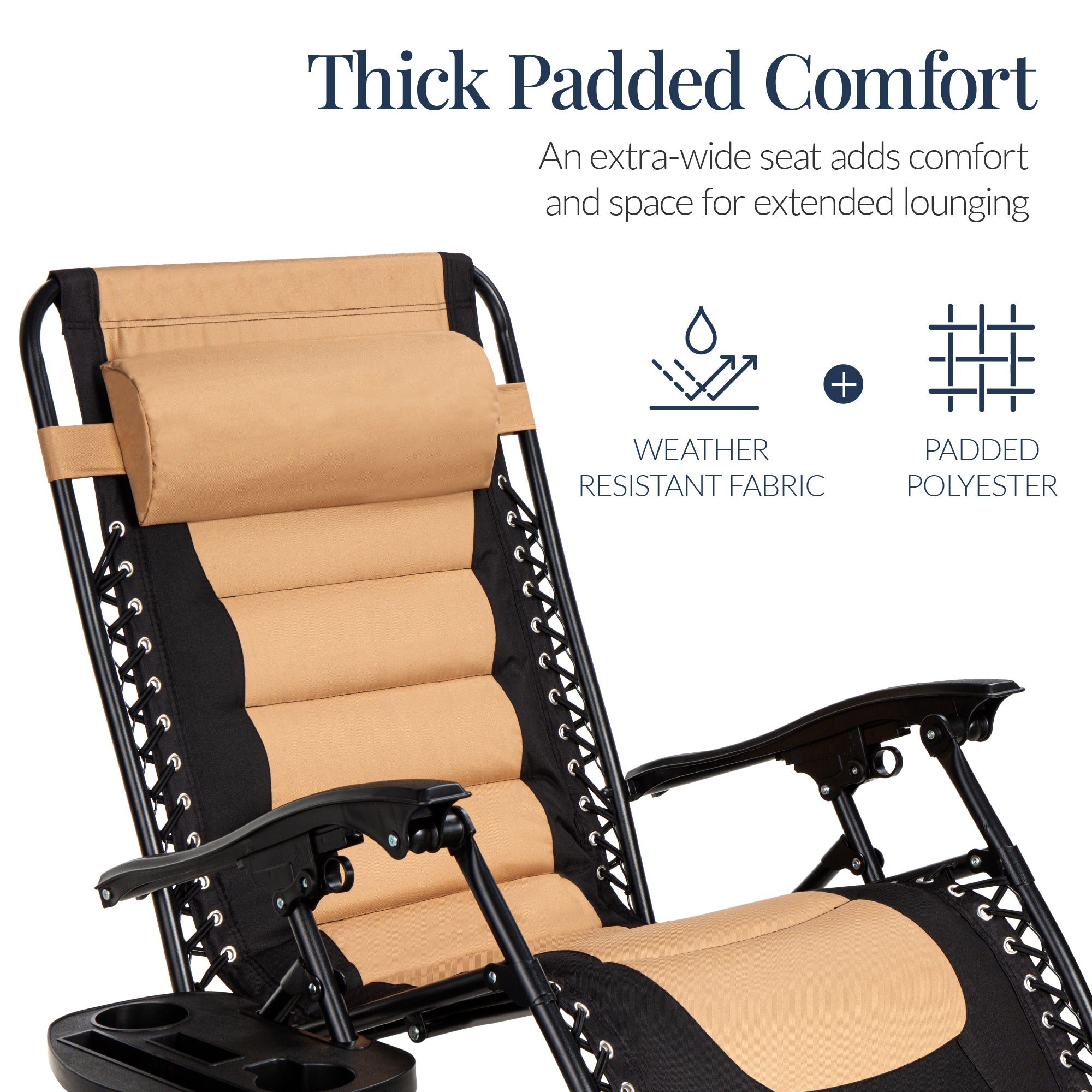 Oversized Padded Zero Gravity Chair, Folding Recliner w/ Headrest, Side Tray