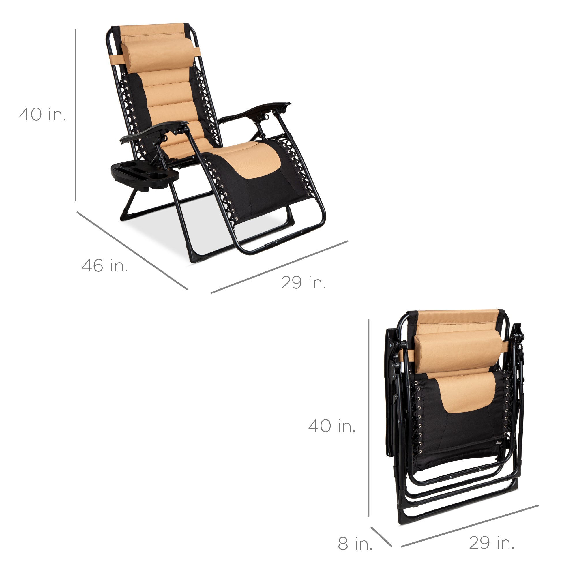 Best Choice Products Oversized Zero Gravity Chair, Folding Recliner w/ Removable Cushion, Side Tray - Fossil Gray