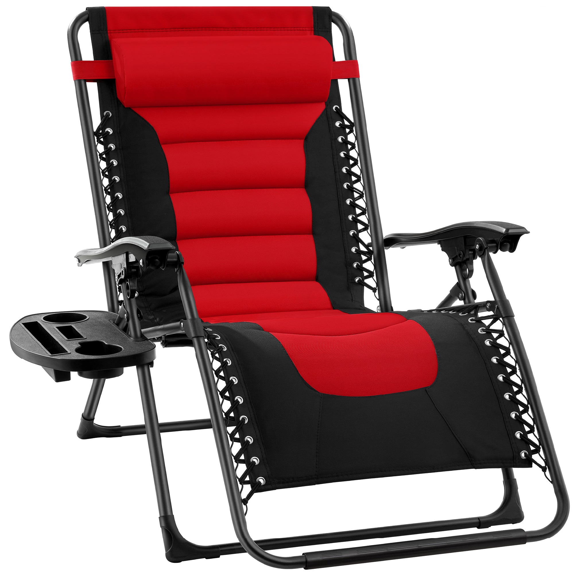 Oversized Padded Zero Gravity Chair, Folding Recliner w/ Headrest, Side Tray