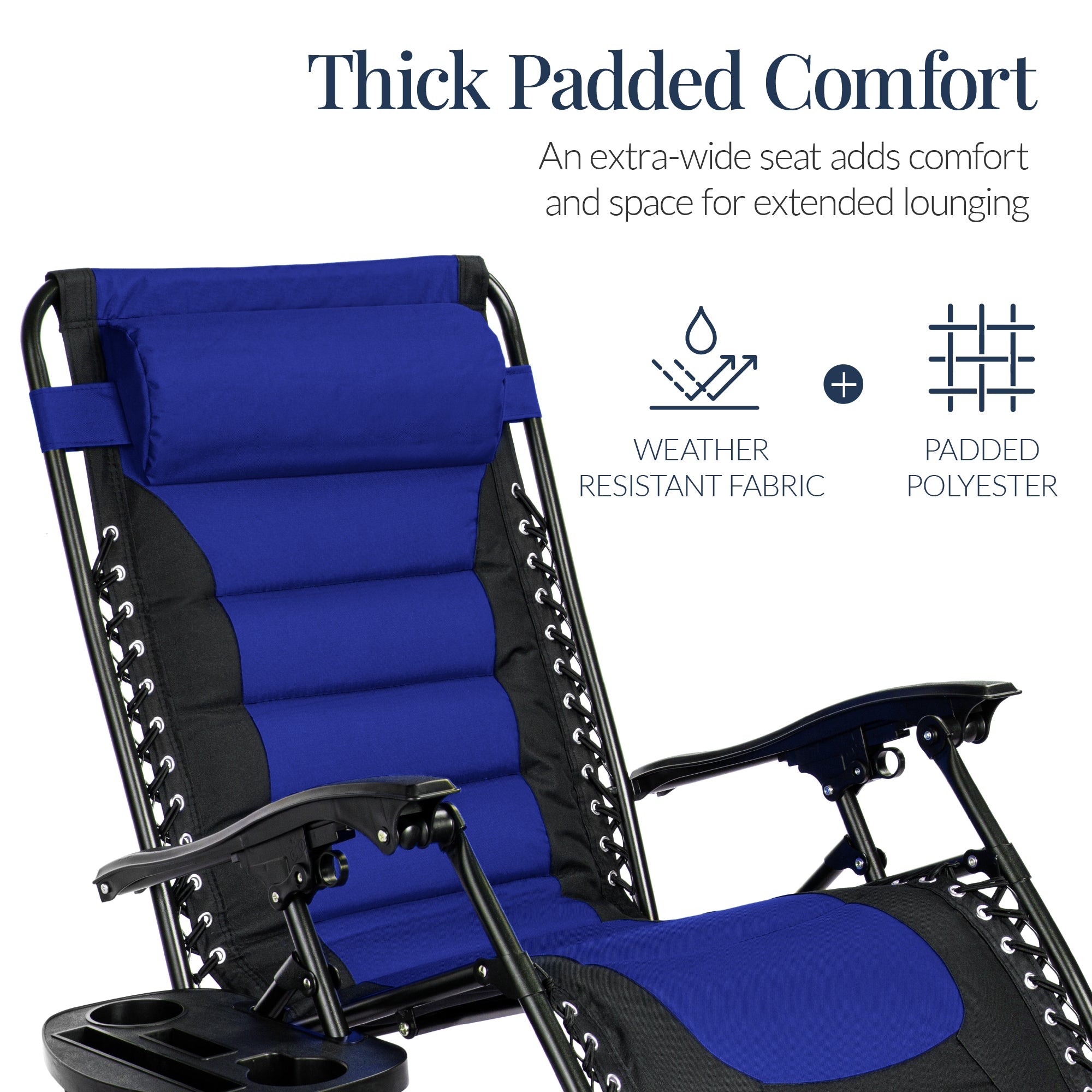 Oversized Padded Zero Gravity Chair, Folding Recliner w/ Headrest, Side Tray