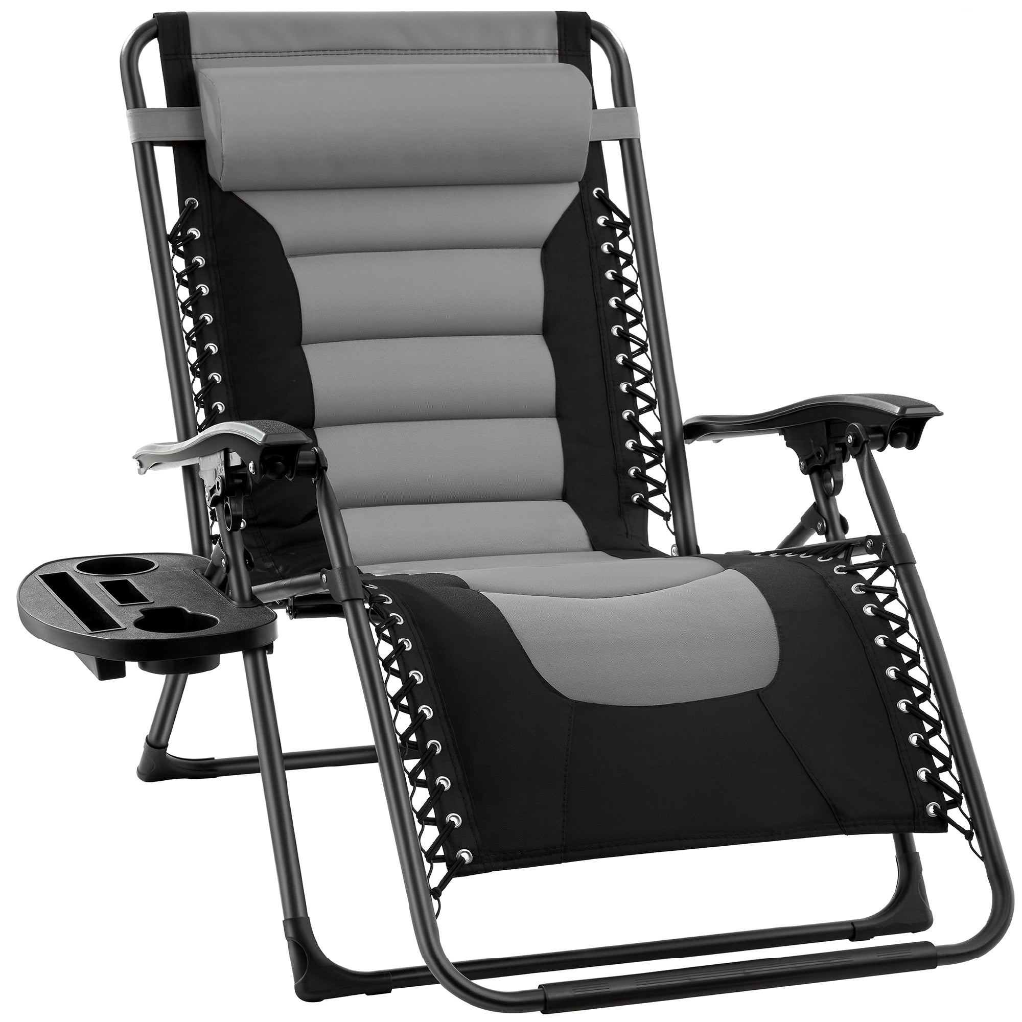 Oversized Padded Zero Gravity Chair, Folding Recliner w/ Headrest, Side Tray