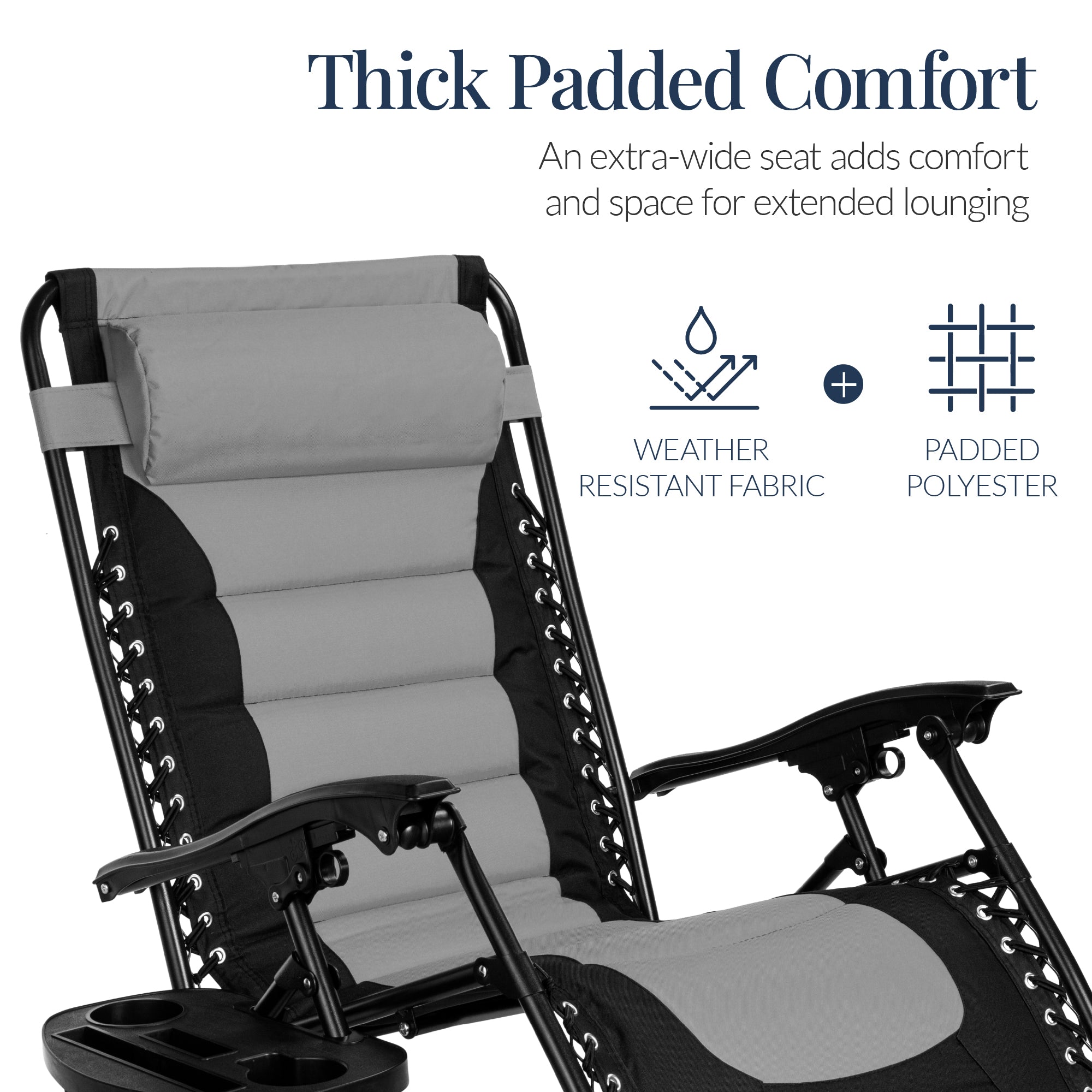 Oversized Padded Zero Gravity Chair, Folding Recliner w/ Headrest, Side Tray