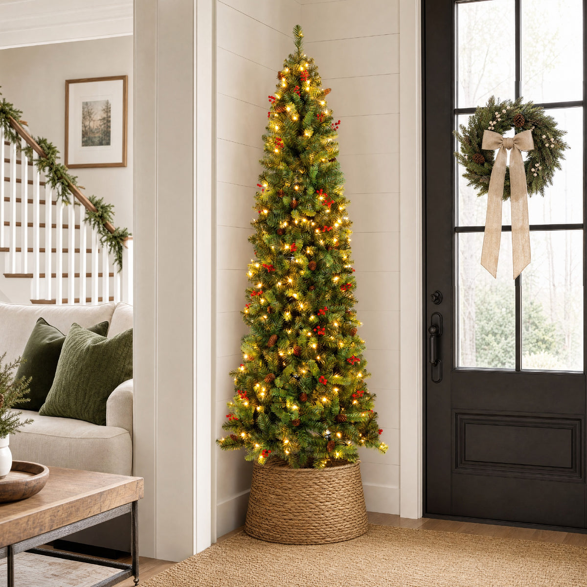 Pre-Lit Spruce Pencil Christmas Tree Pre-Decorated Pre-Lit w/Twinkling LEDs