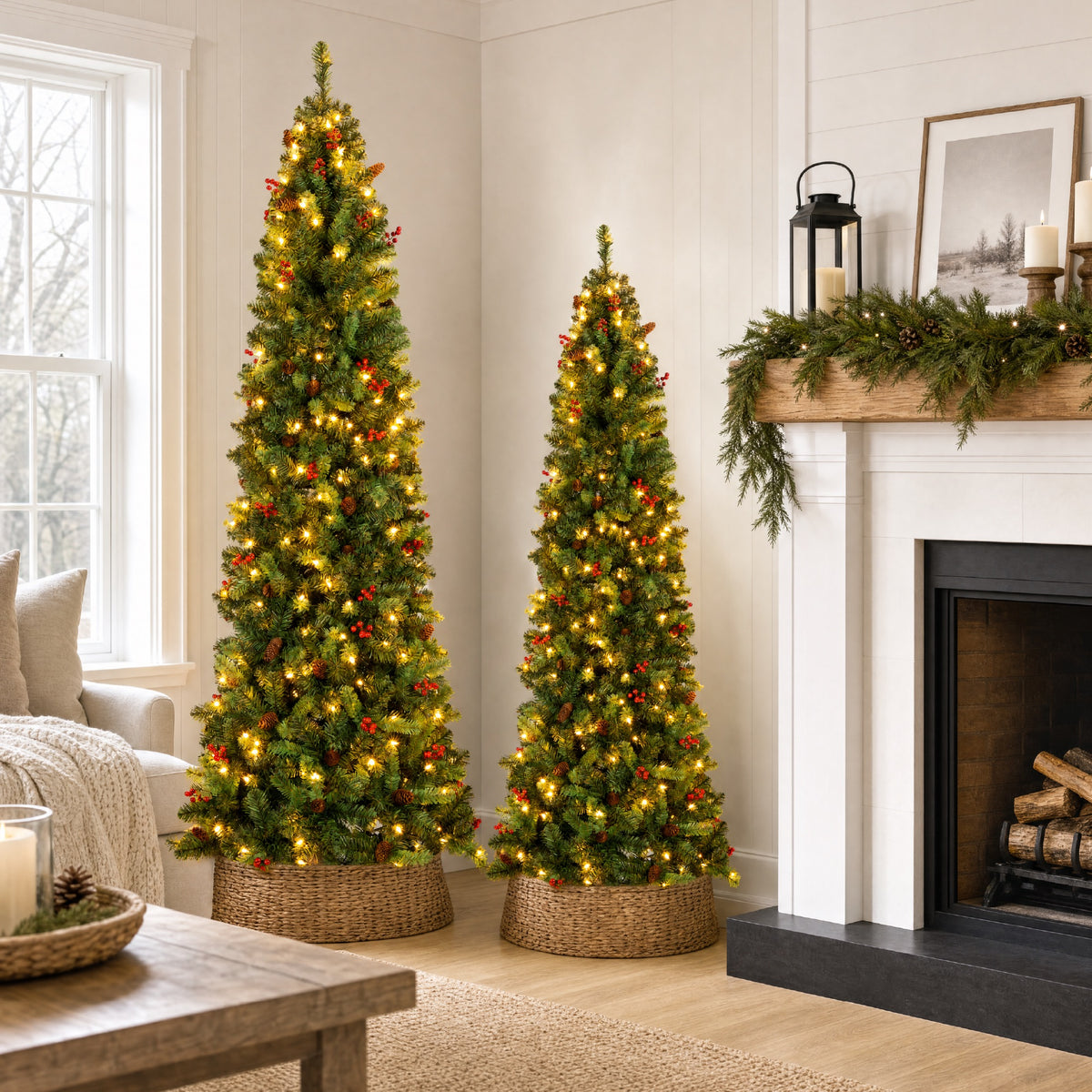 Pre-Lit Spruce Pencil Christmas Tree Pre-Decorated Pre-Lit w/Twinkling LEDs