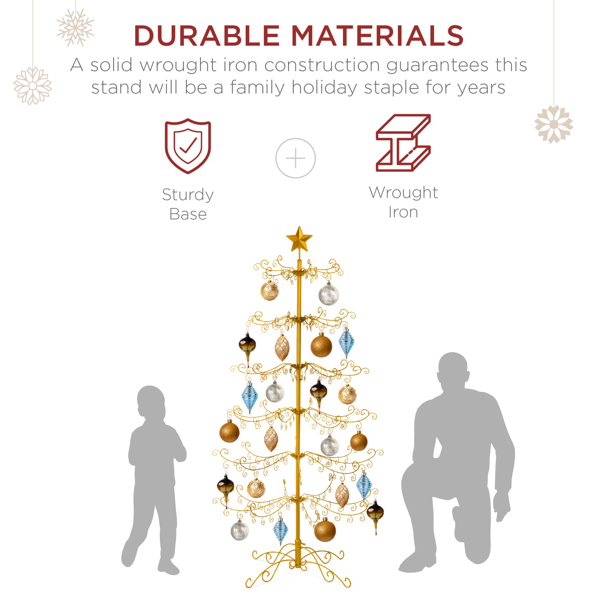Wrought Iron Christmas Tree Ornament Display w/ Easy Assembly, Stand - 6ft