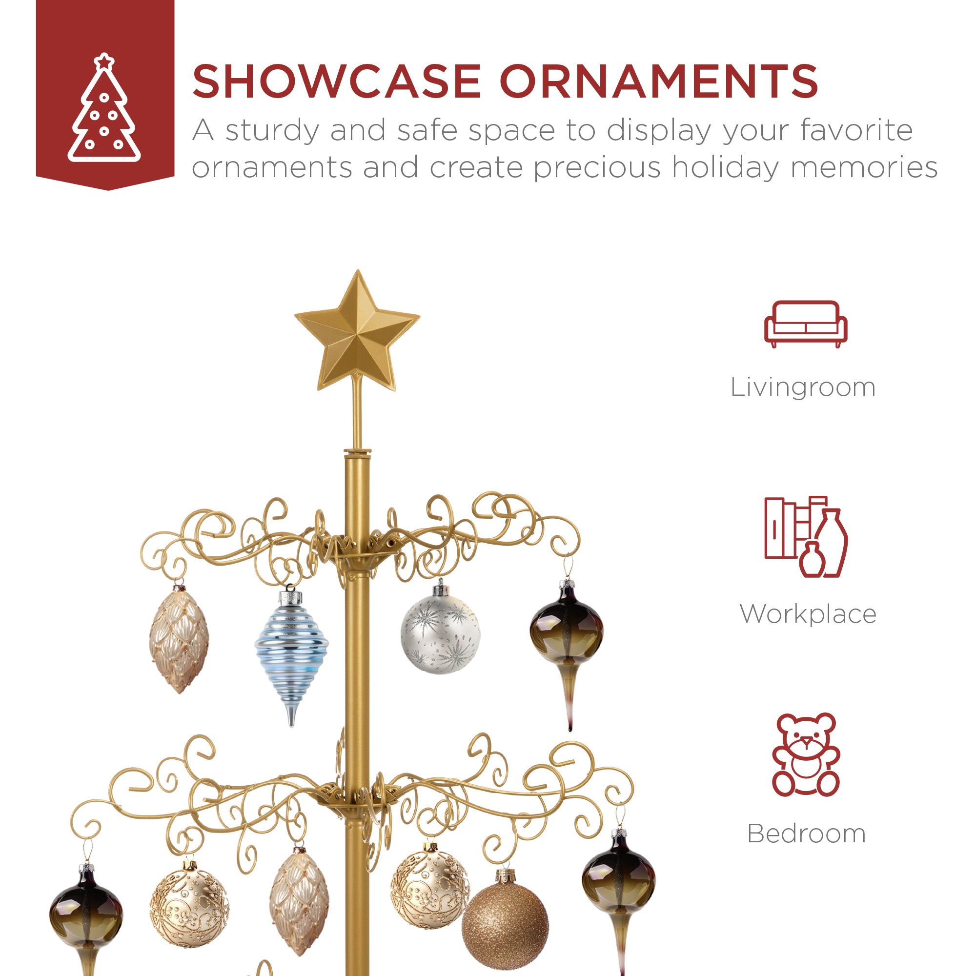 Wrought Iron Christmas Tree Ornament Display w/ Easy Assembly