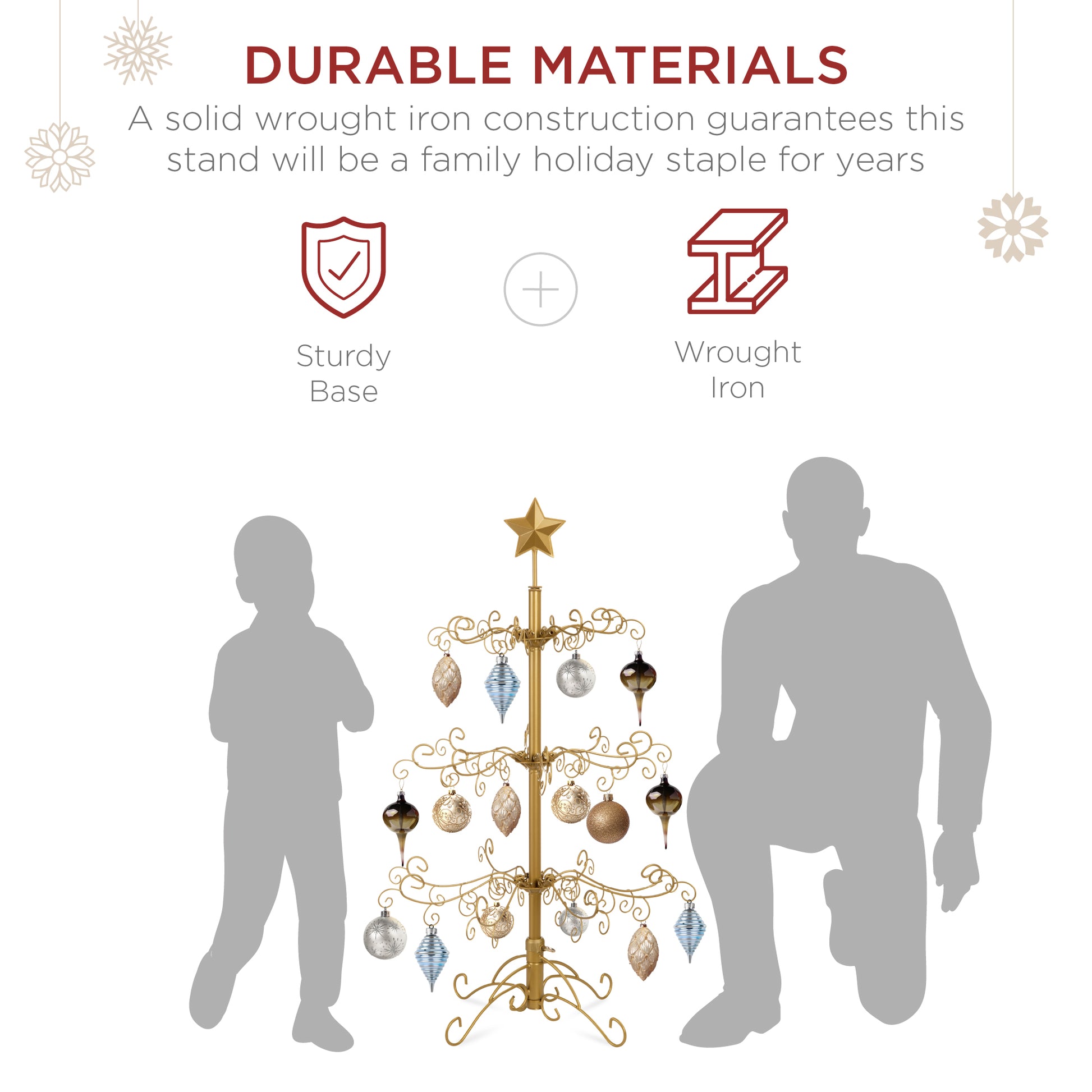 Wrought Iron Christmas Tree Ornament Display w/ Easy Assembly, Stand - 3ft