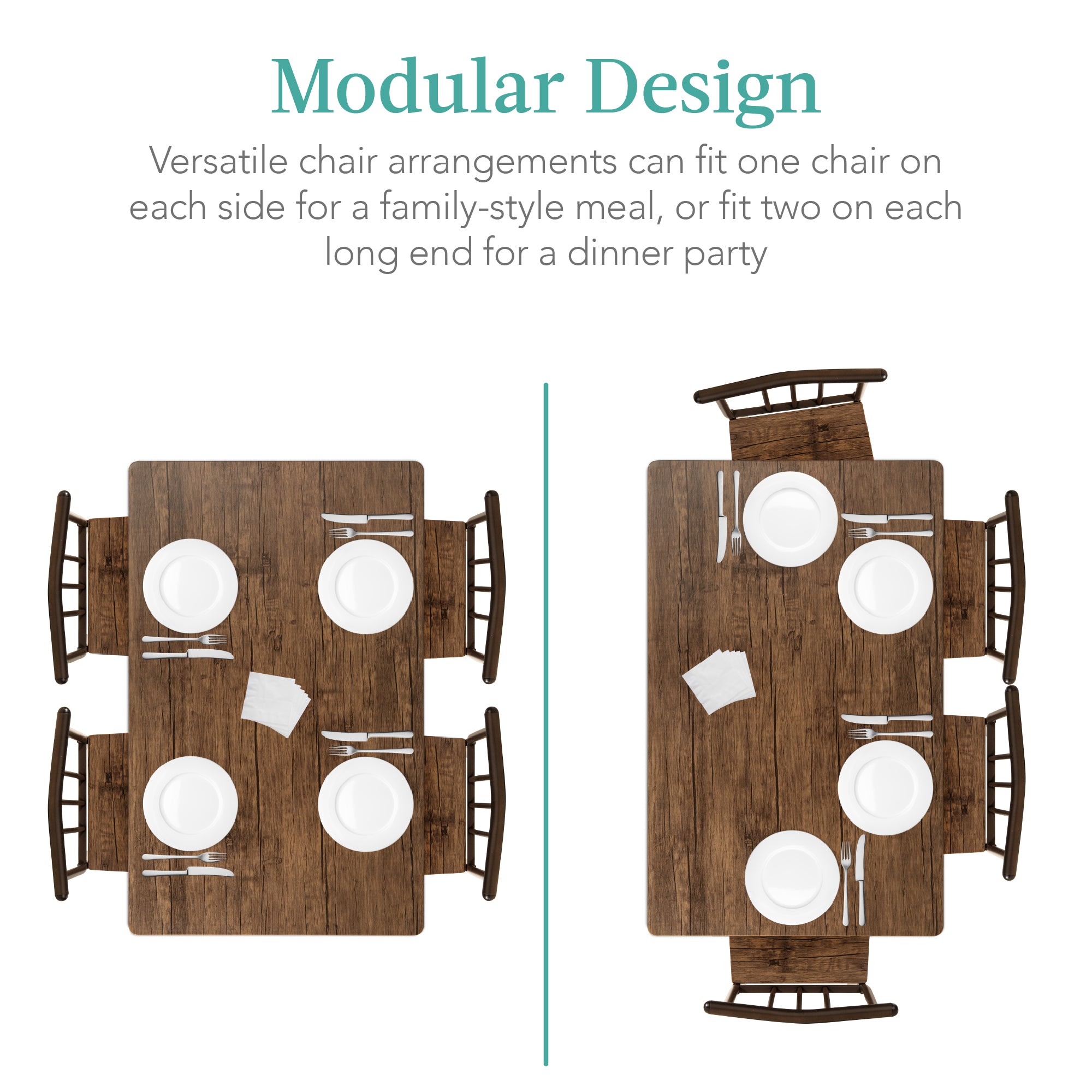 5-Piece Modern Metal and Wood Dining Table Furniture Set w/ 4