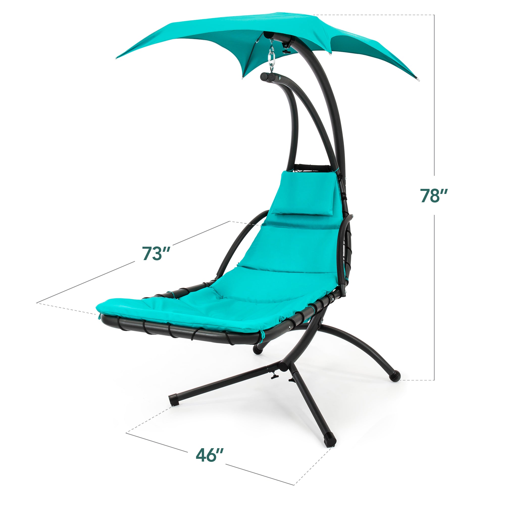 Hanging LED-Lit Curved Chaise Lounge Chair w/ Pillow, Canopy, Stand