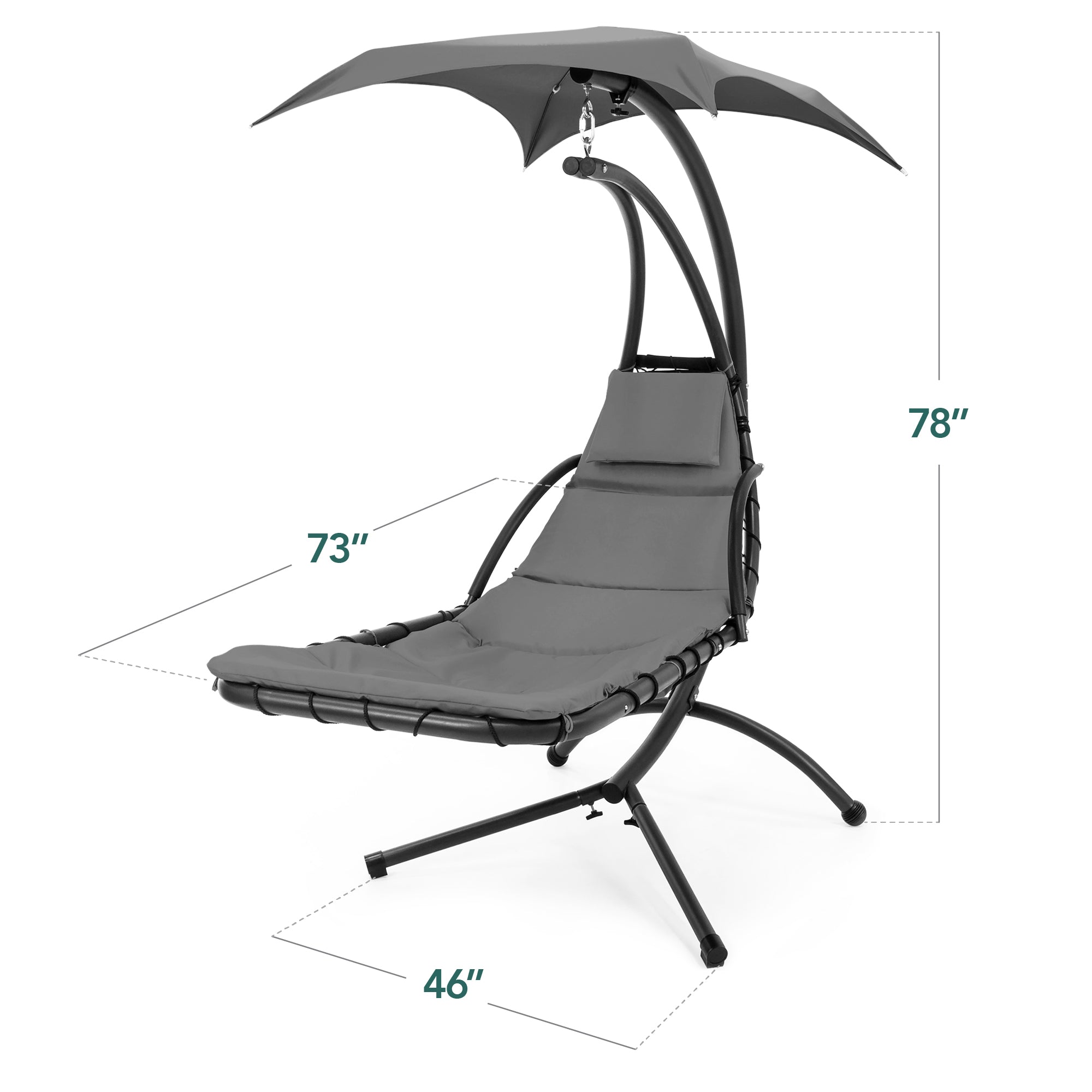 Hanging LED-Lit Curved Chaise Lounge Chair w/ Pillow, Canopy, Stand