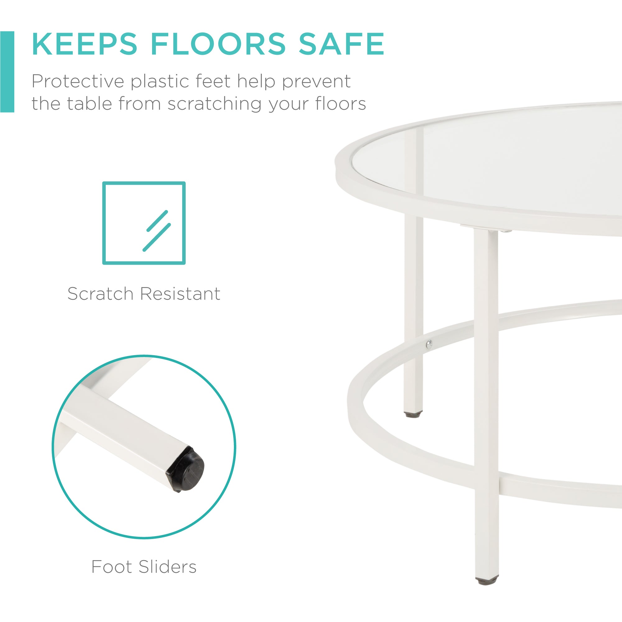 Round Tempered Glass Coffee Table w/ Steel Frame - 36in