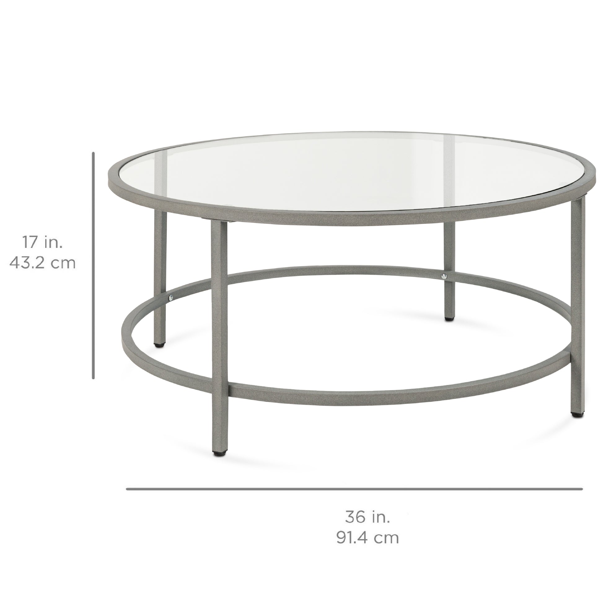 Round Tempered Glass Coffee Table w/ Steel Frame - 36in