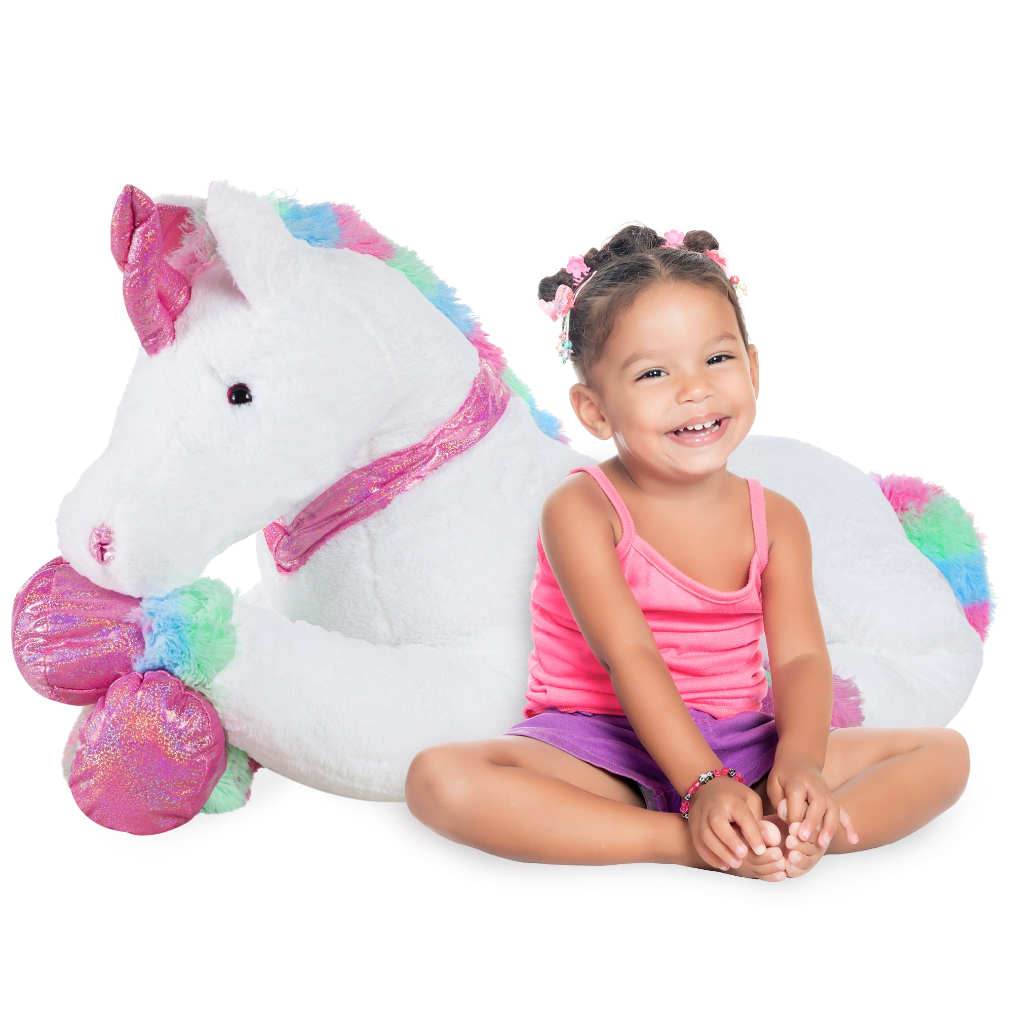 Best Choice Products 52in Kids Extra Large Plush Unicorn Life Size Stuffed Animal Toy w Rainbow Details White Fur