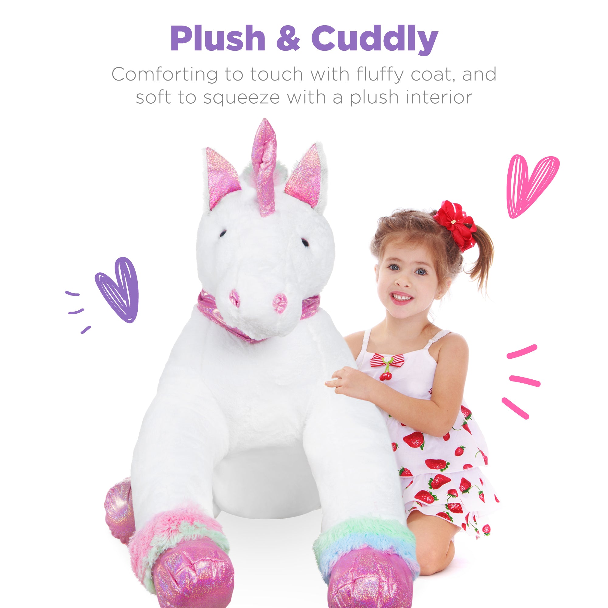 Kids Extra Large Life-Size Plush Rainbow Unicorn Stuffed Animal w/ Soft Fur