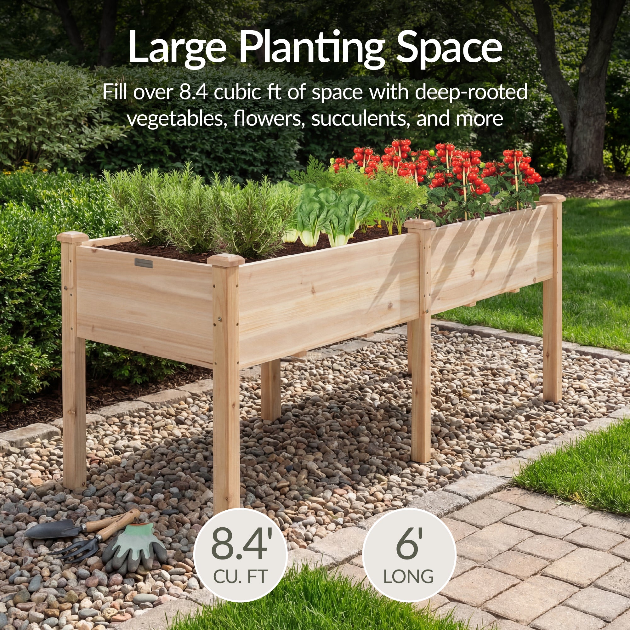 Raised Garden Bed, Elevated Wood Garden Planter Stand - 72x24x30in