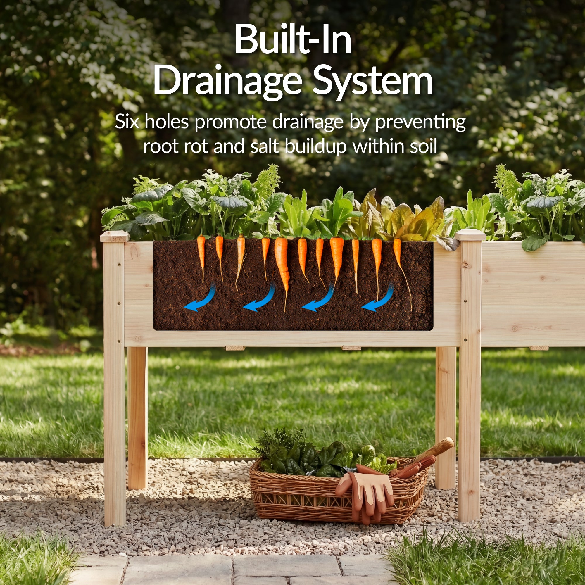 Raised Garden Bed, Elevated Wood Garden Planter Stand - 72x24x30in