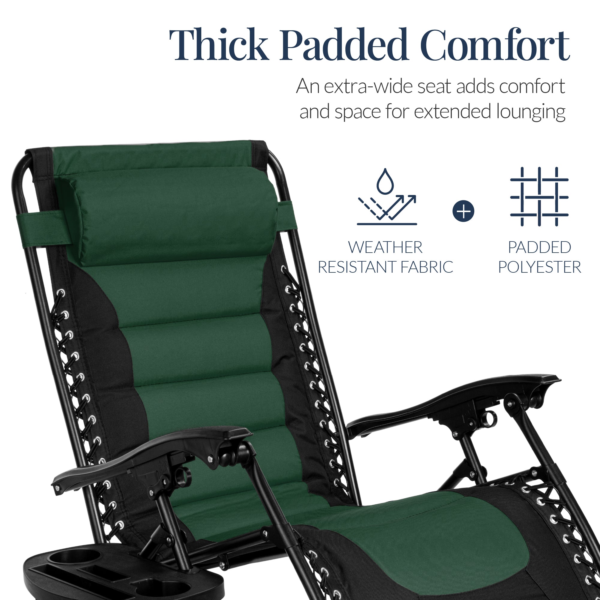 Oversized Padded Zero Gravity Chair, Folding Recliner w/ Headrest, Side Tray