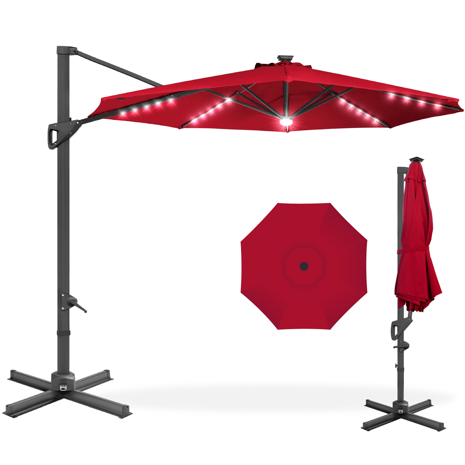 best choice products 10 solar led tilt patio umbrella brown 7.5ft Outdoor for Deck, Pool w/ Tilt, Crank, Lights you can easily walk underneath the opened umbrella Best Choice Products Woodgrain Pattern