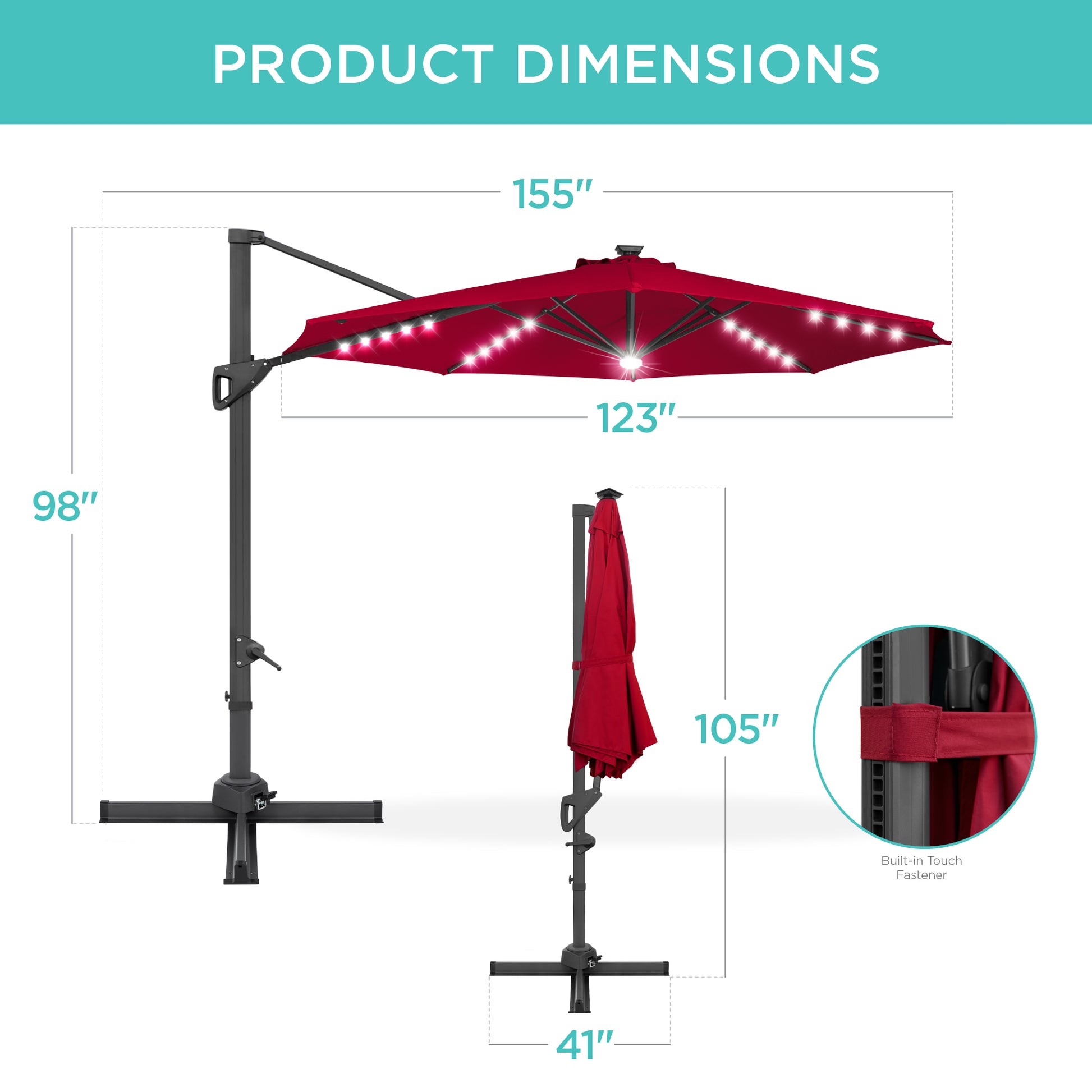 Best Choice Products 10ft 360-Degree Solar LED Lit Cantilever Patio Umbrella, Outdoor Hanging Shade