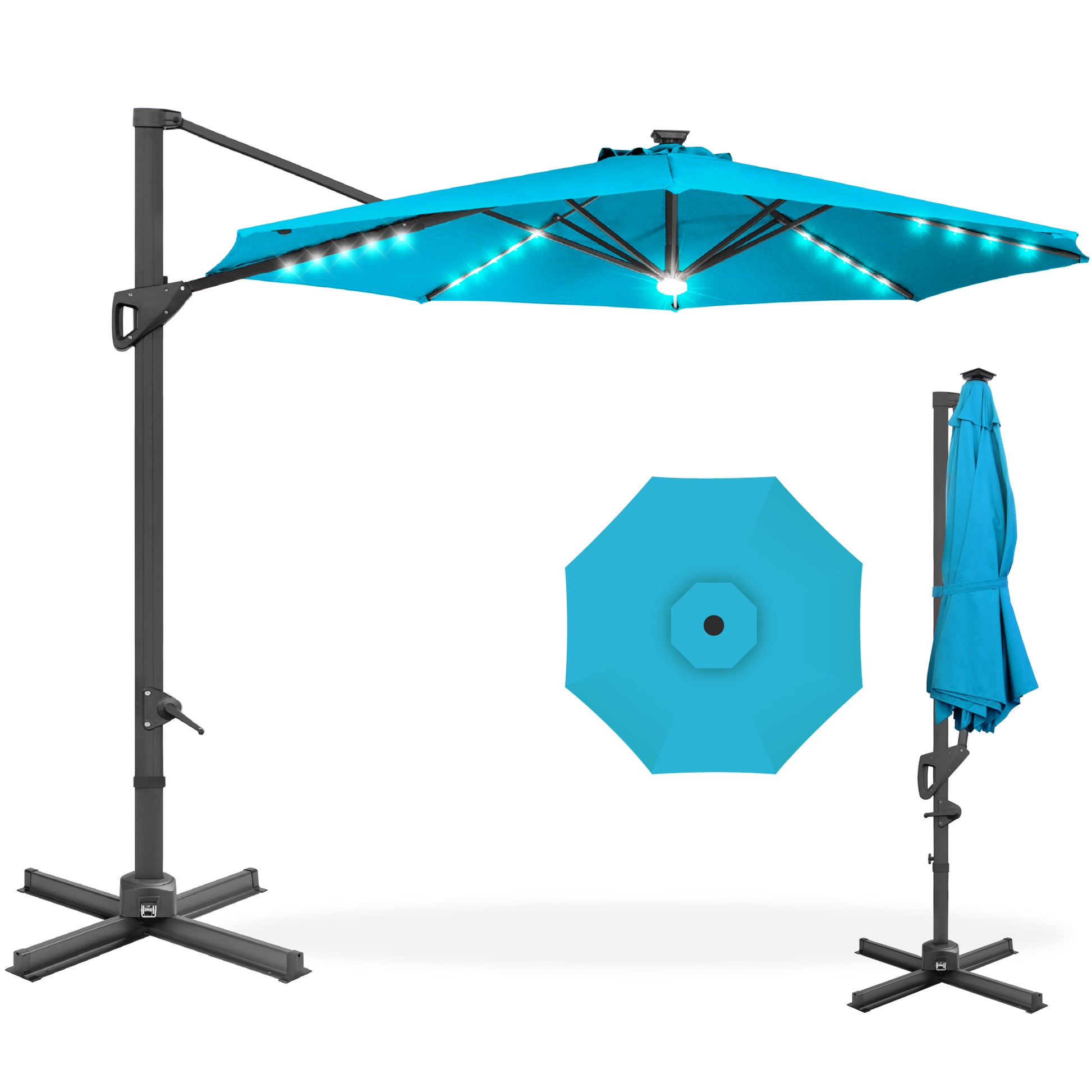 Best Choice Products 10ft 360-Degree Solar LED Lit Cantilever Patio Umbrella, Outdoor Hanging Shade - Sky Blue Best Choice Products 10ft 360-Degree Solar LED Lit Cantilever Patio Umbrella, Outdoor Hanging Shade - Sky Blue