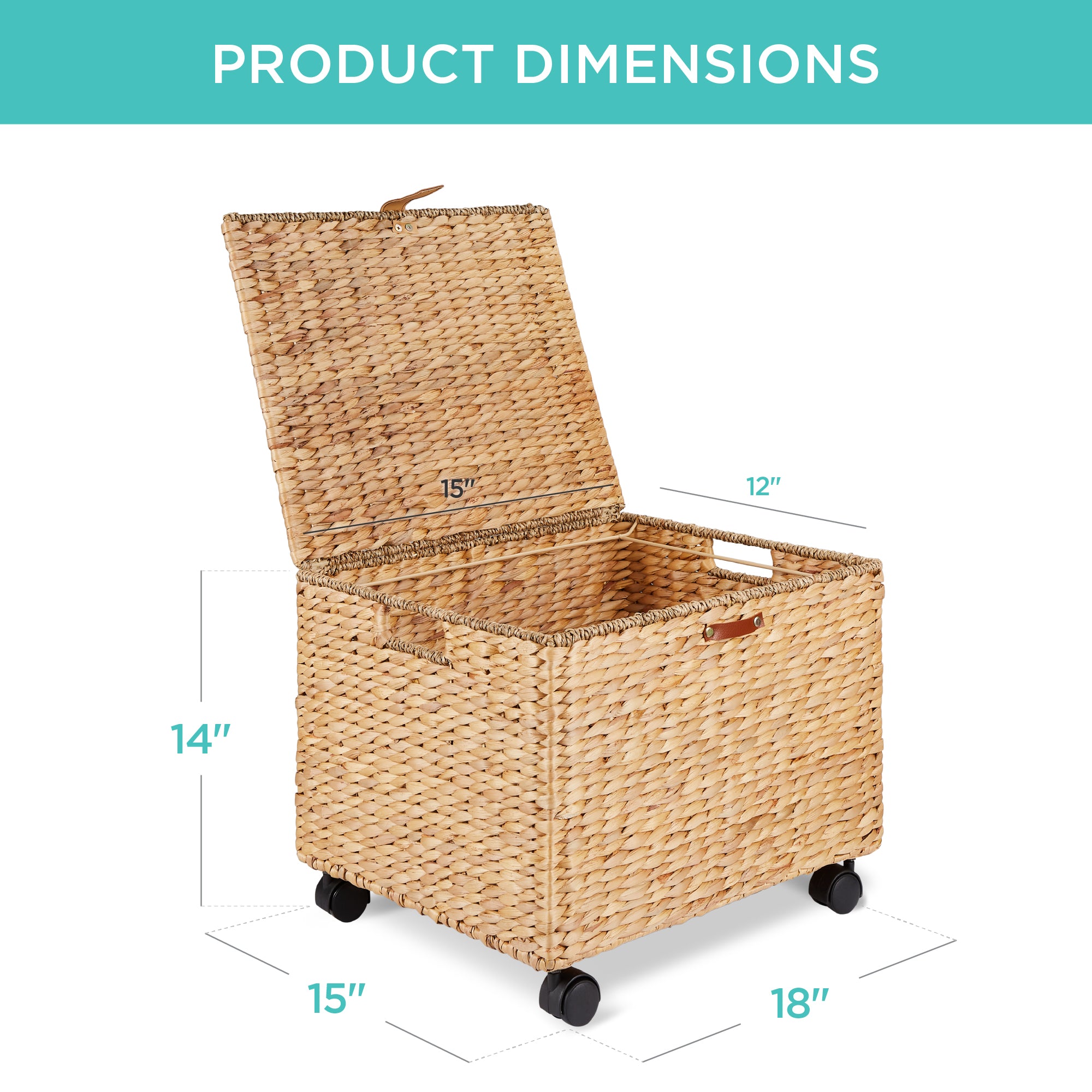 Mobile Water Hyacinth Rolling Filing Cabinet Storage Basket - Thumbnail 4