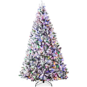 Pre-Lit Snow Flocked Artificial Pine Christmas Tree w/ Multicolored Lights