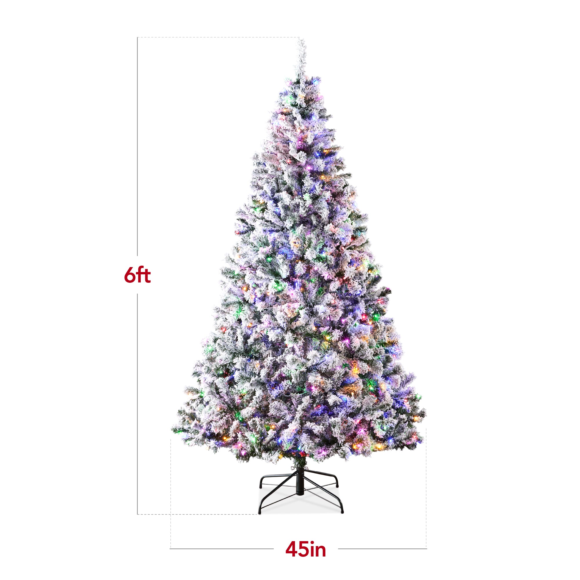 Pre-Lit Snow Flocked Artificial Pine Christmas Tree w/ Multicolored Lights