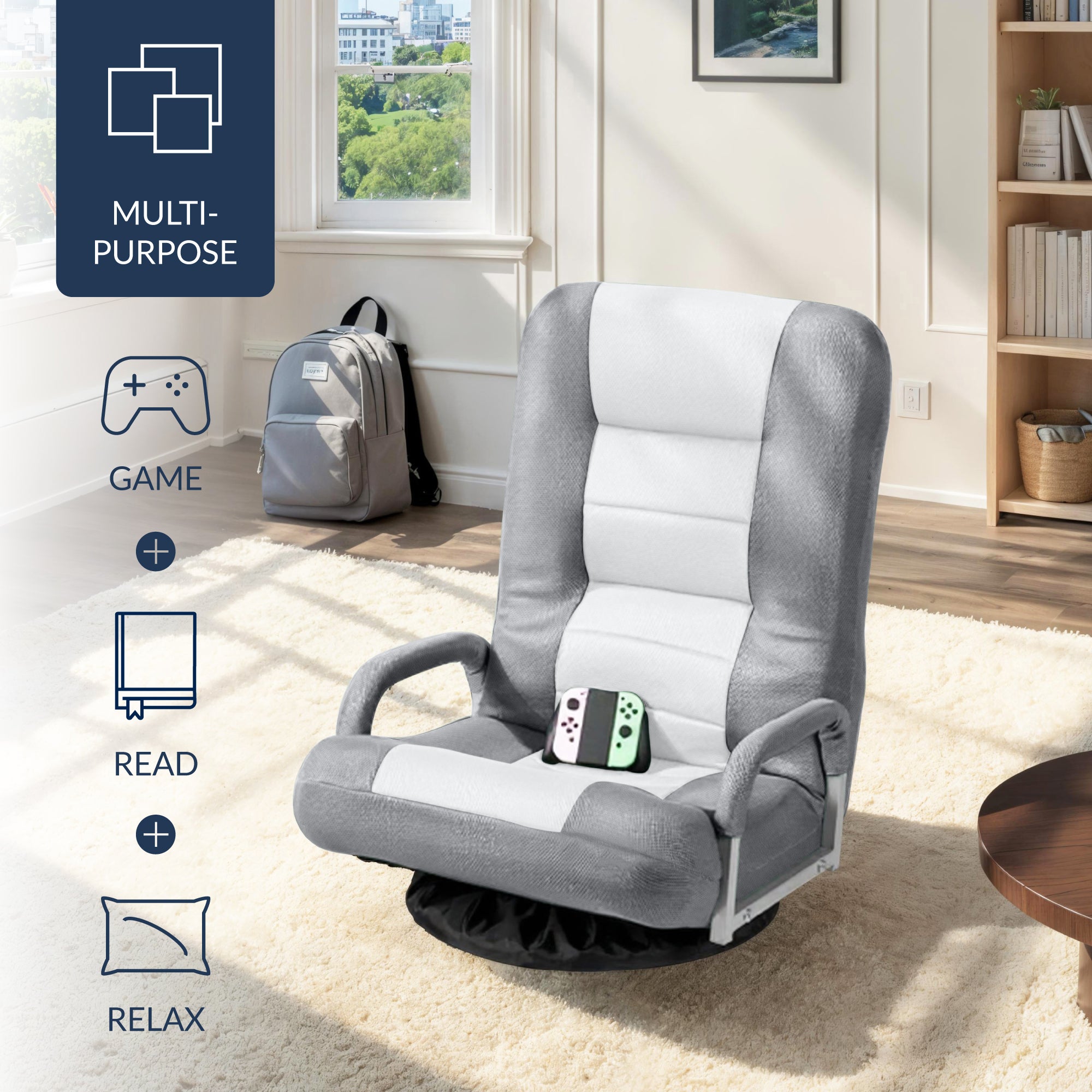 Gaming Floor Chair w/ 360-Degree Swivel, Armrest, Adjustable Backrest