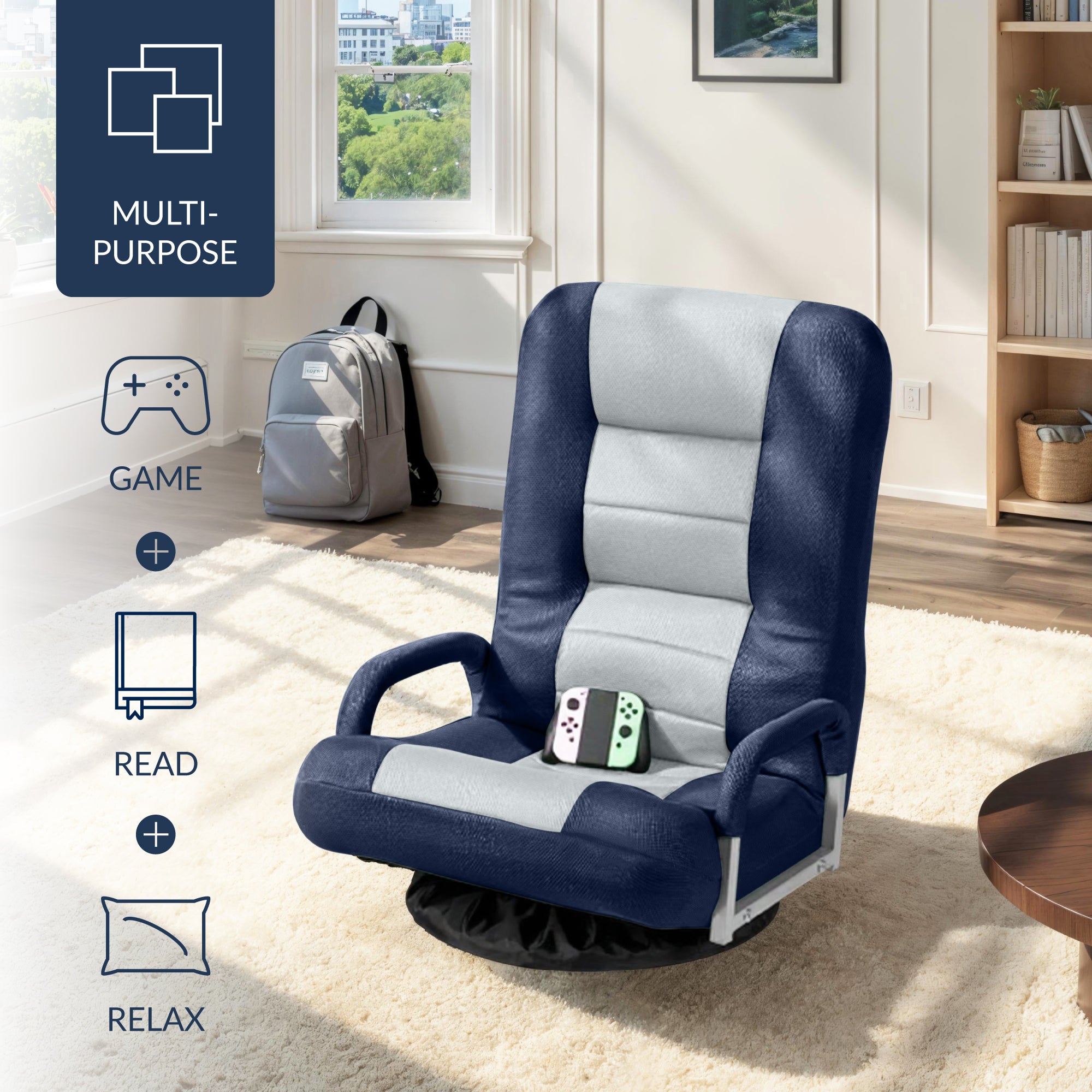Gaming Floor Chair w/ 360-Degree Swivel, Armrest, Adjustable Backrest
