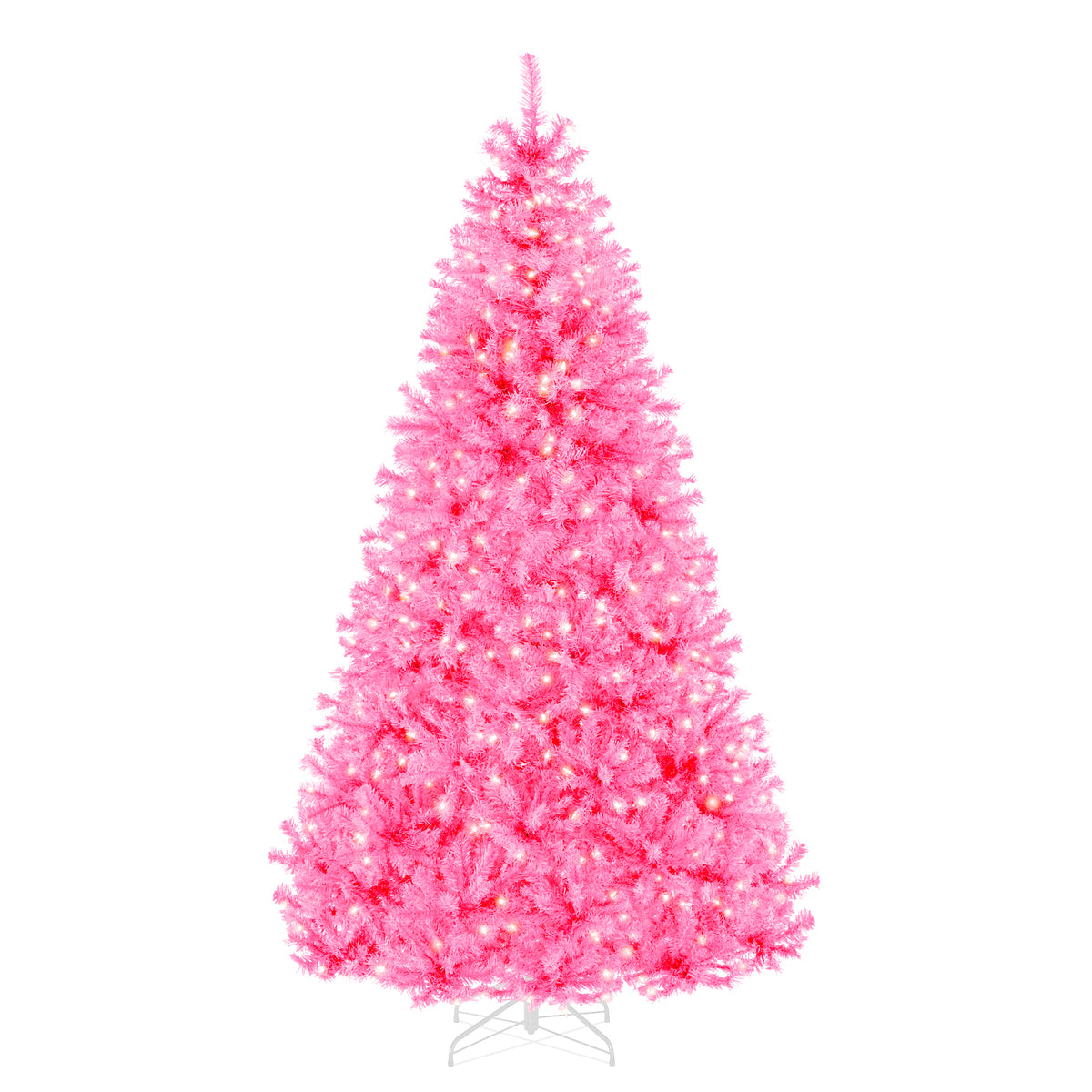 Pre-Lit Pink Christmas Tree w/ Twinkling LEDs Artificial Pine Holiday Decor