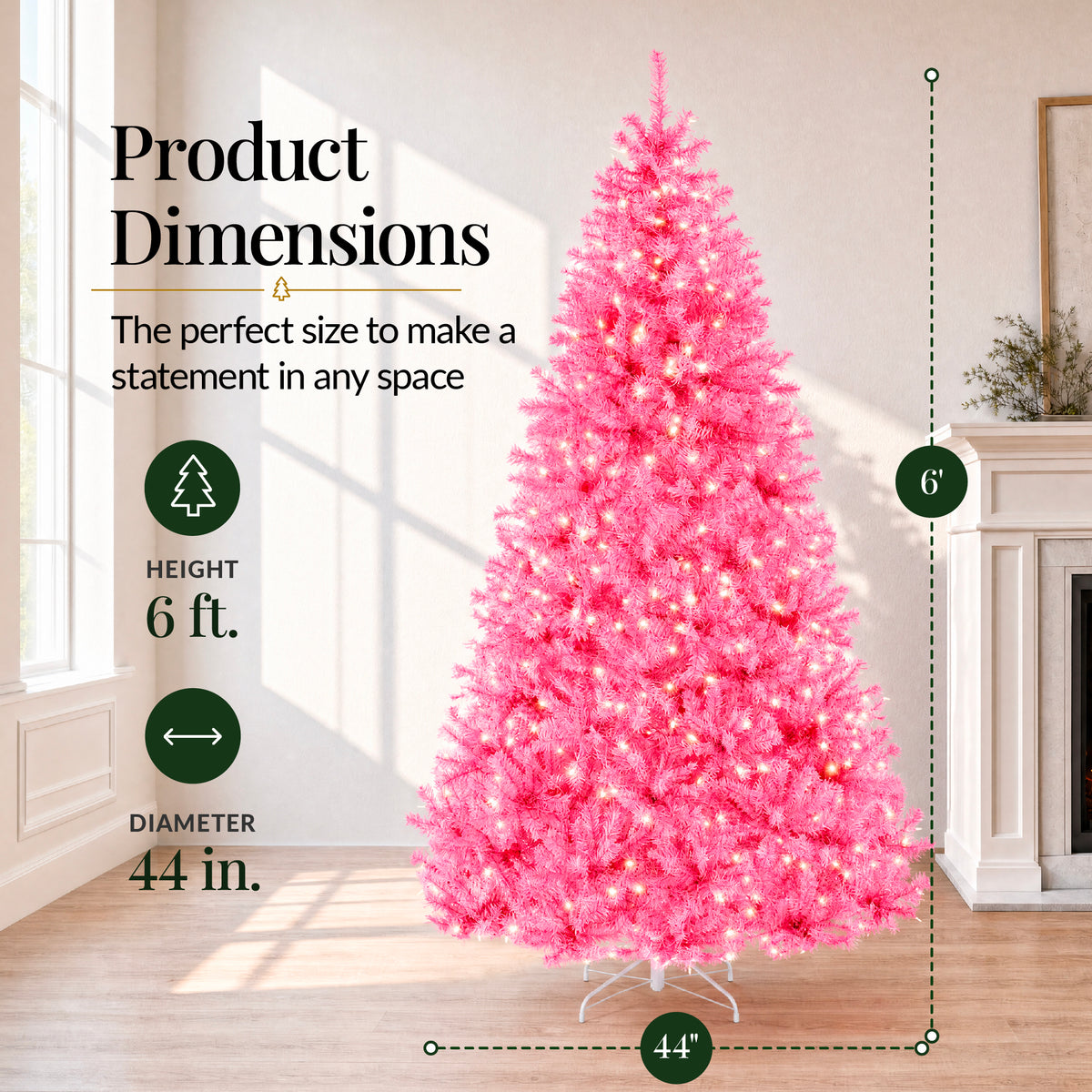 Pre-Lit Pink Christmas Tree w/ Twinkling LEDs Artificial Pine Holiday Decor