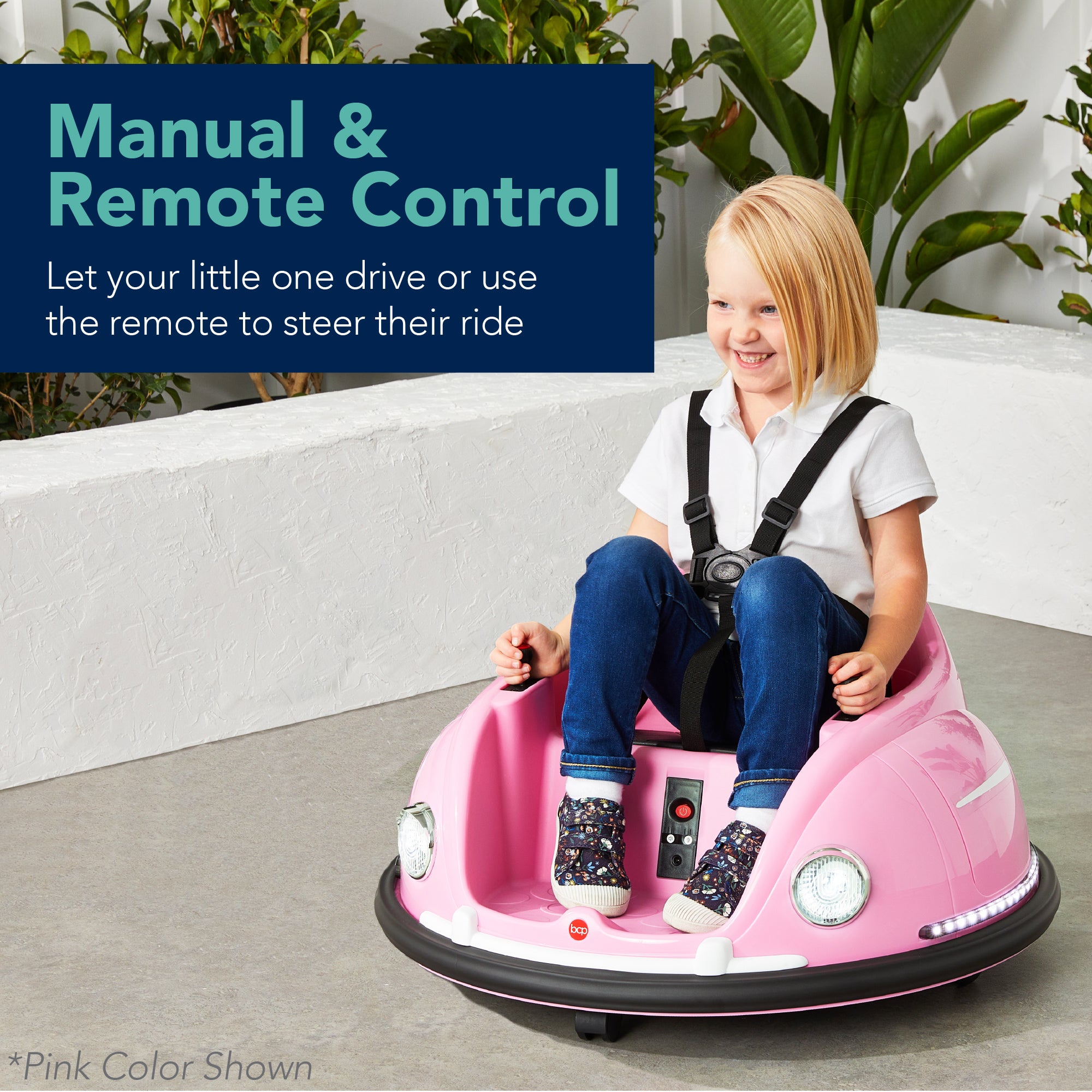 6V Kids Ride On Bumper Car Toy w/ Remote, Harness, Lights, 360
