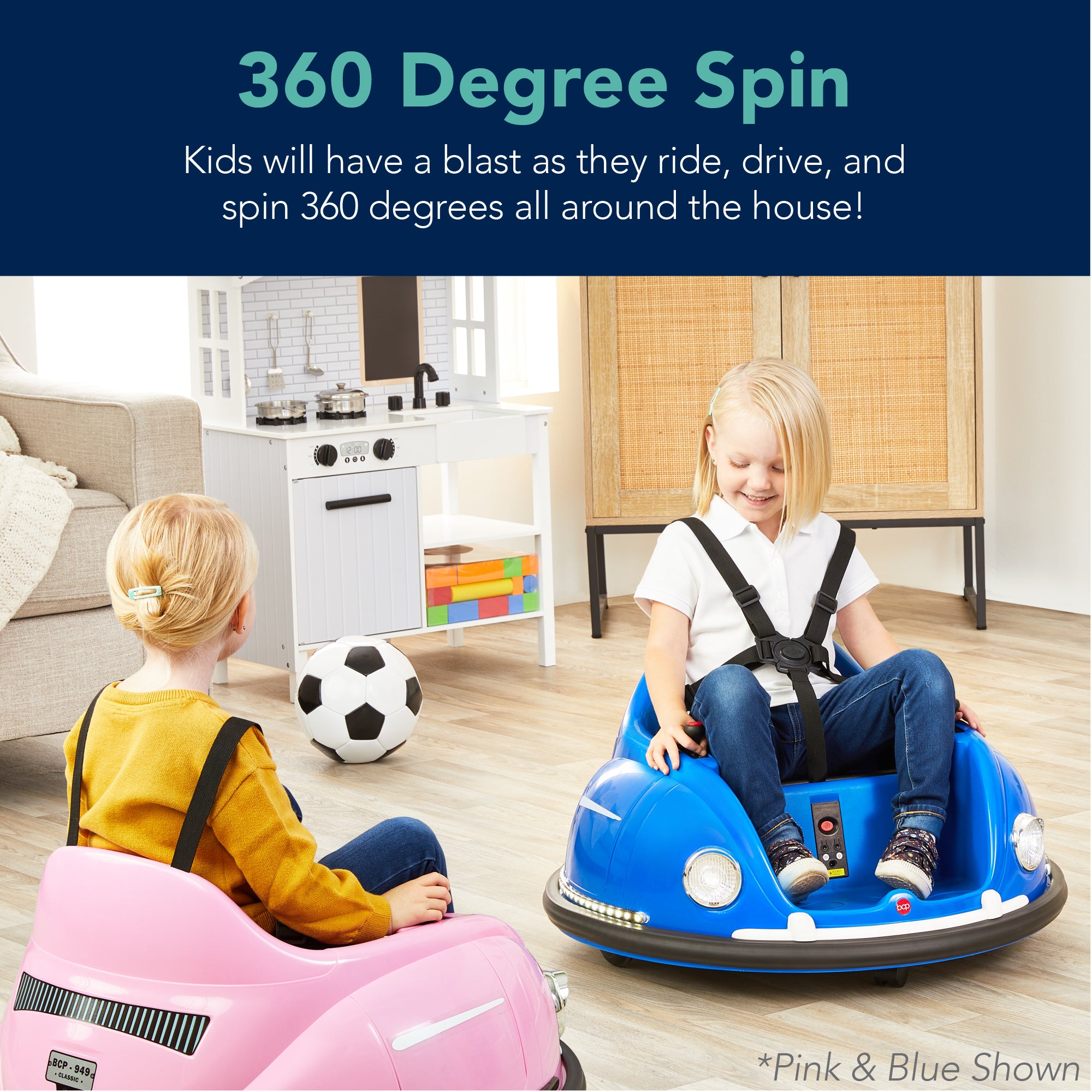 6V Kids Ride On Bumper Car Toy w/ Remote, Harness, Lights, 360