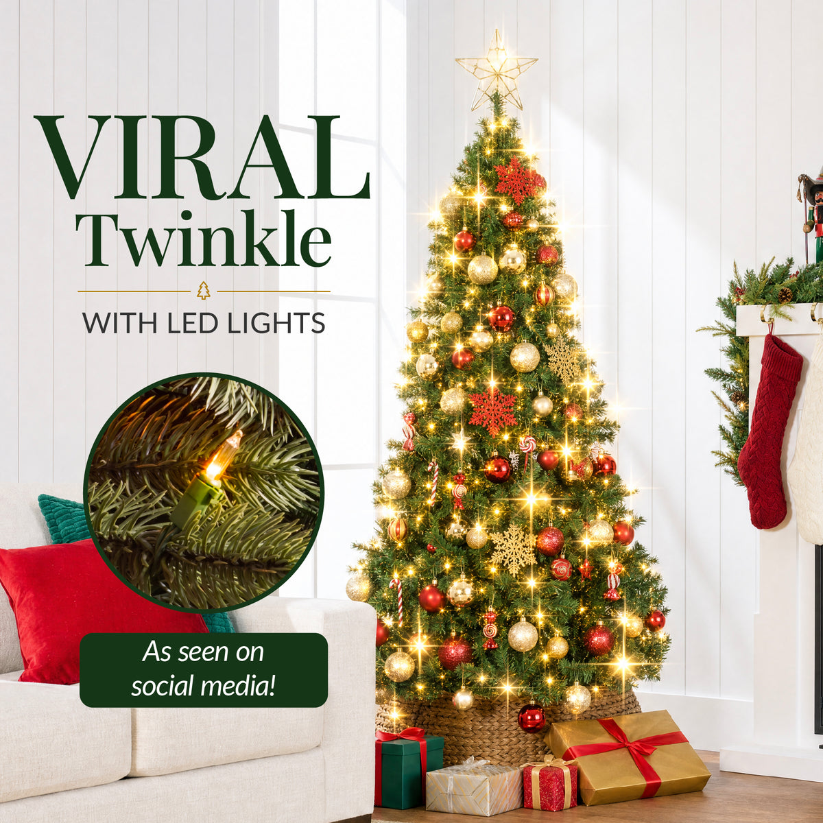Artificial Christmas Tree with Viral Twinkling Lights, PreLit Holiday Pine