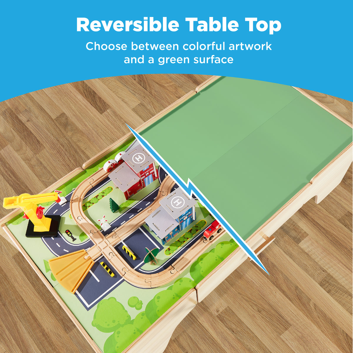 70-Piece Train Table, Large Multipurpose Playset w/ Reversible Table Top