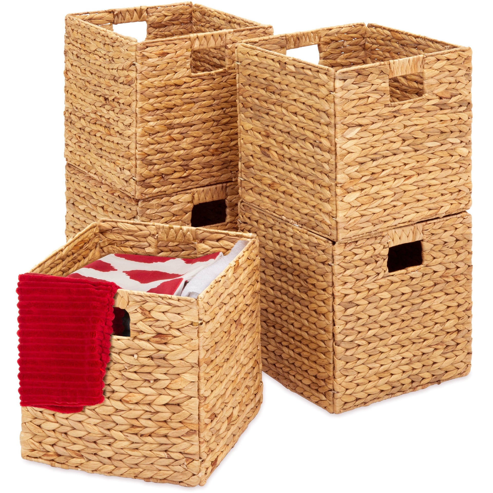 Set 5 Collapsible Hyacinth Storage Baskets w Inserts 10.5x10.5in