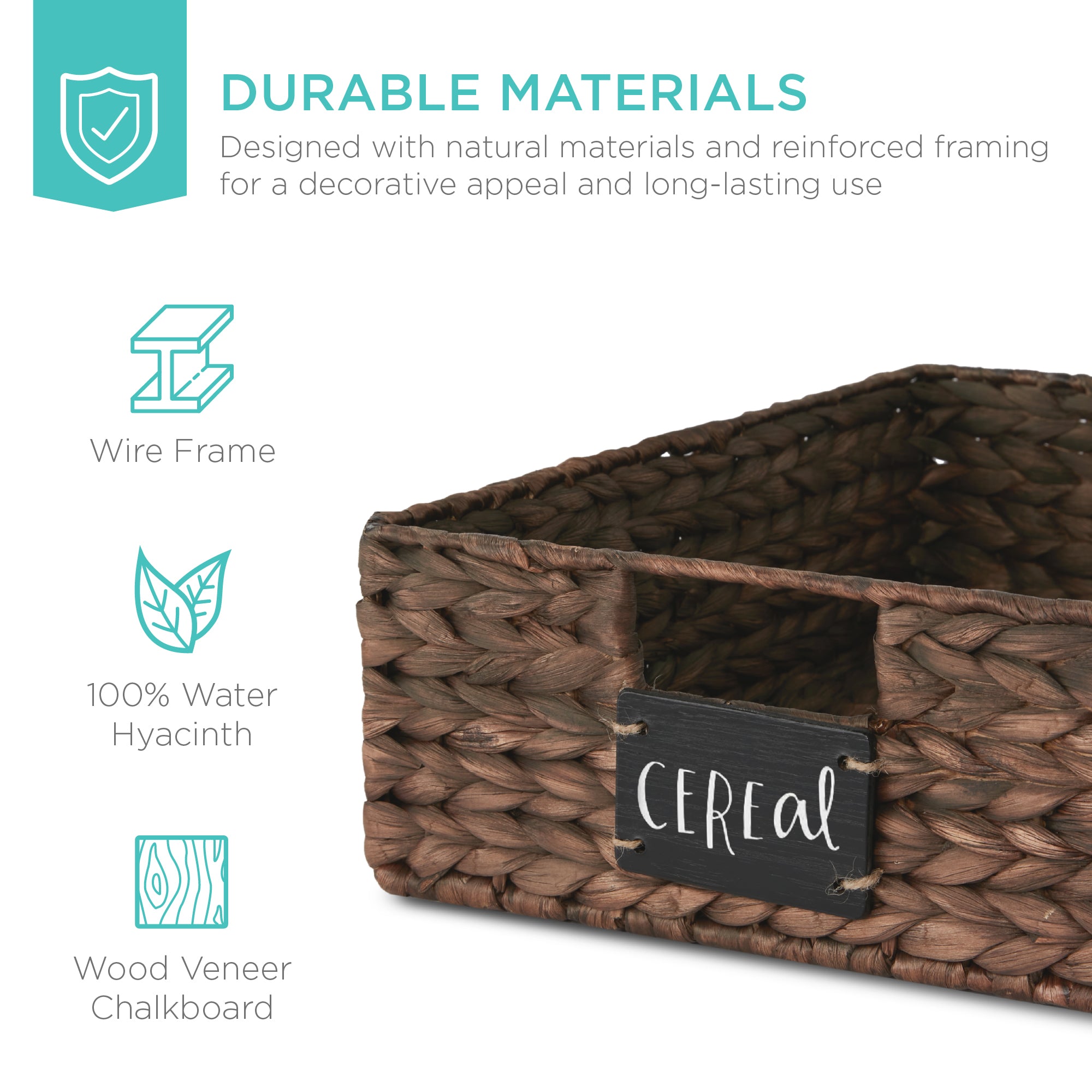 Set of 4 Water Hyacinth Pantry Baskets w/ Chalkboard, Chalk Marker