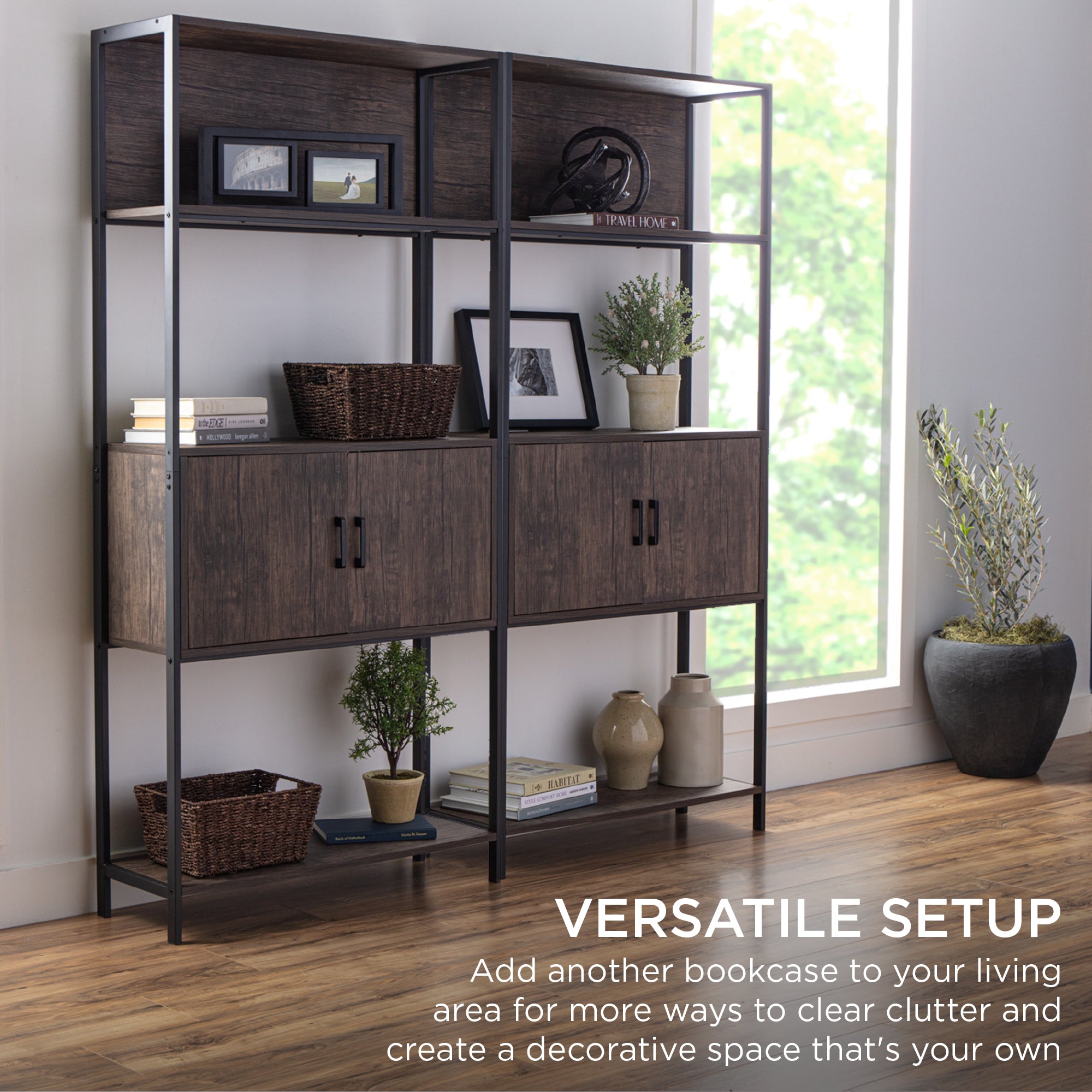 Storage Bookshelf with Cabinet, Elevated Design - Thumbnail 3