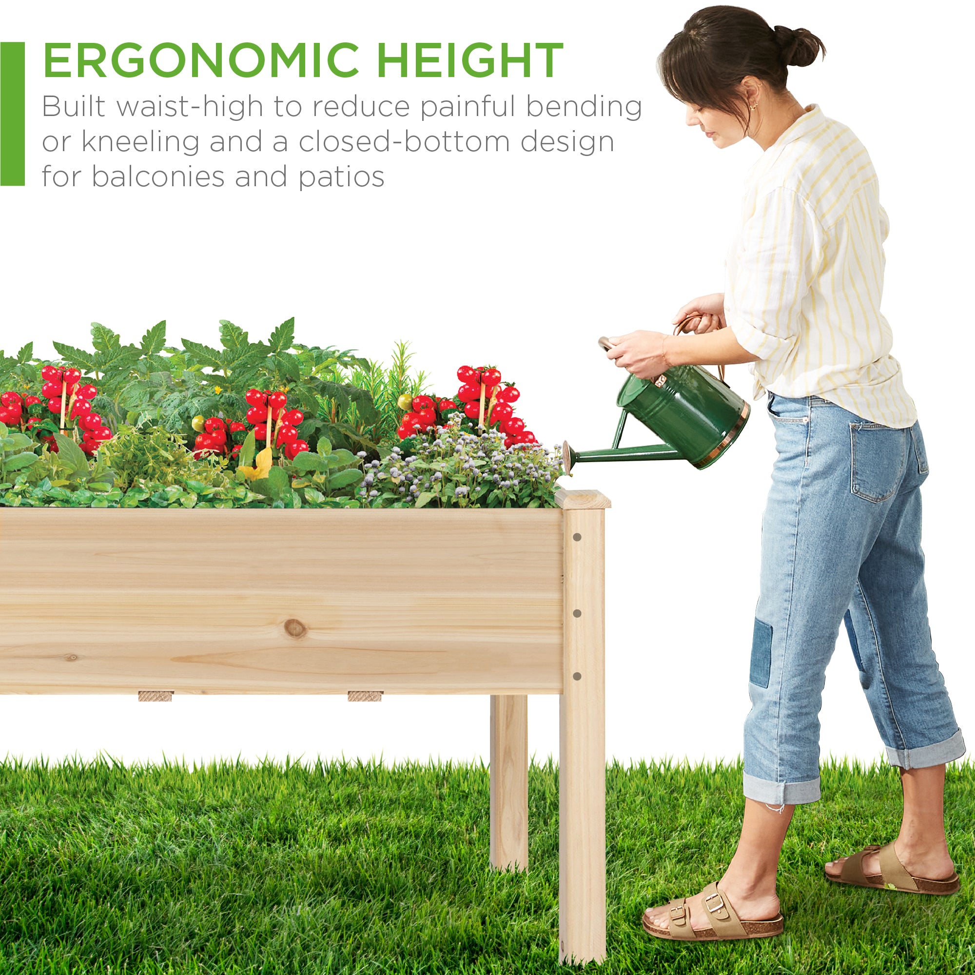 Raised Garden Bed, Elevated Wood Planter Box Stand w/ Bed Liner