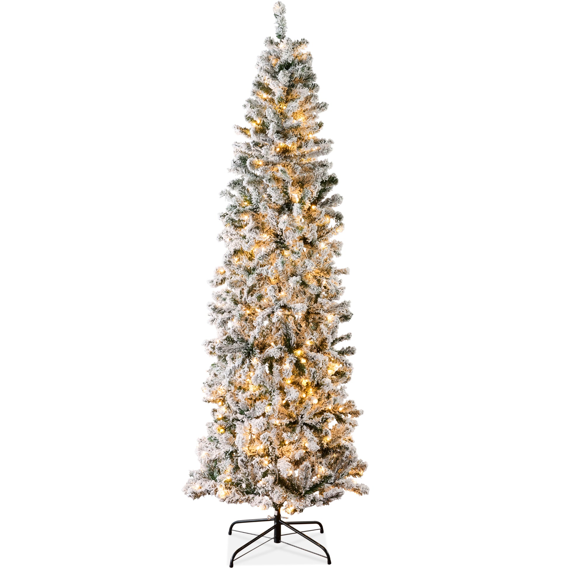 Pre-Lit Snow Flocked Artificial Pencil Christmas Tree