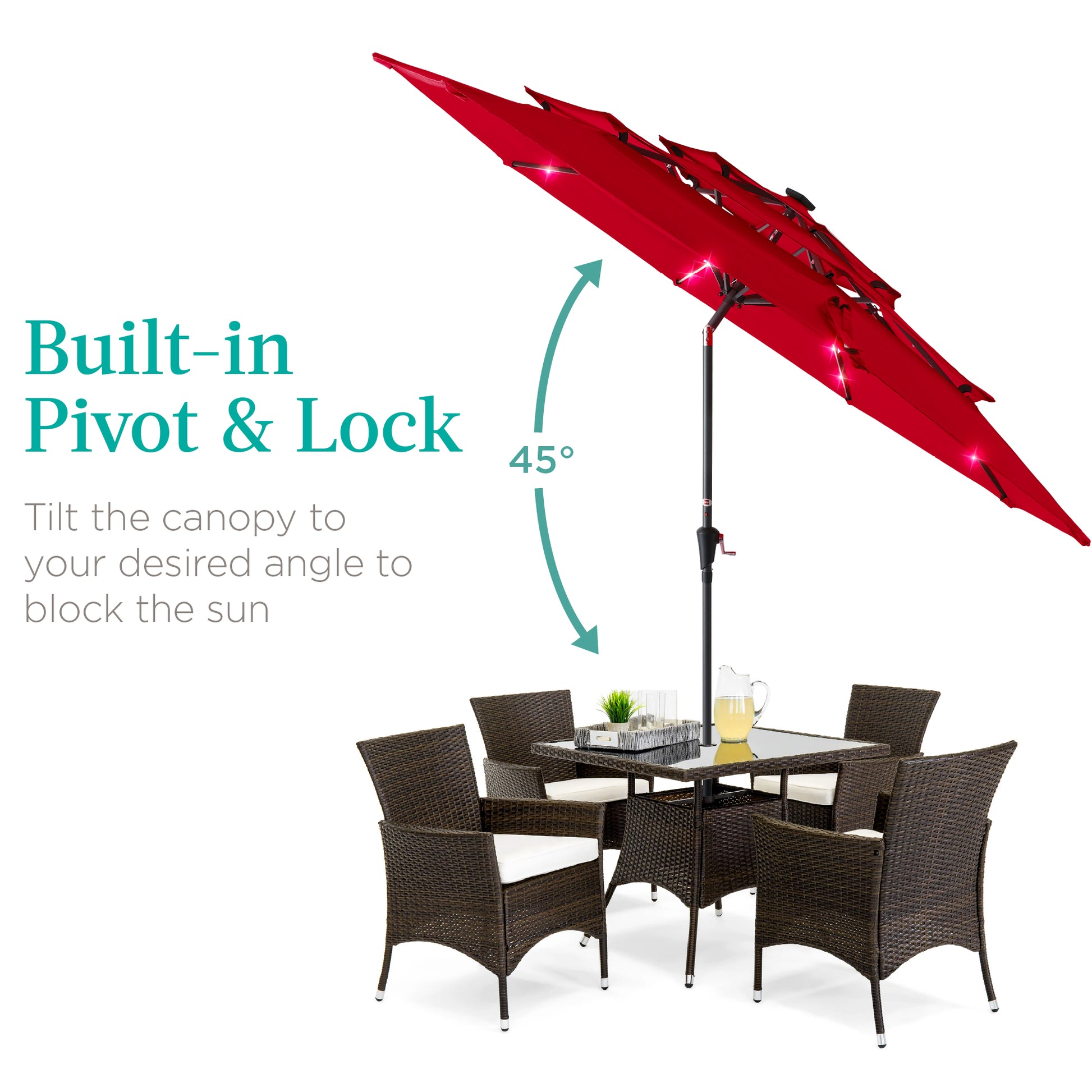 christmas tree shop patio umbrella lights Best Choice Products 10ft 3-Tier Solar Patio Umbrella w/ 24 LED Lights, Tilt Adjustment, Easy Crank