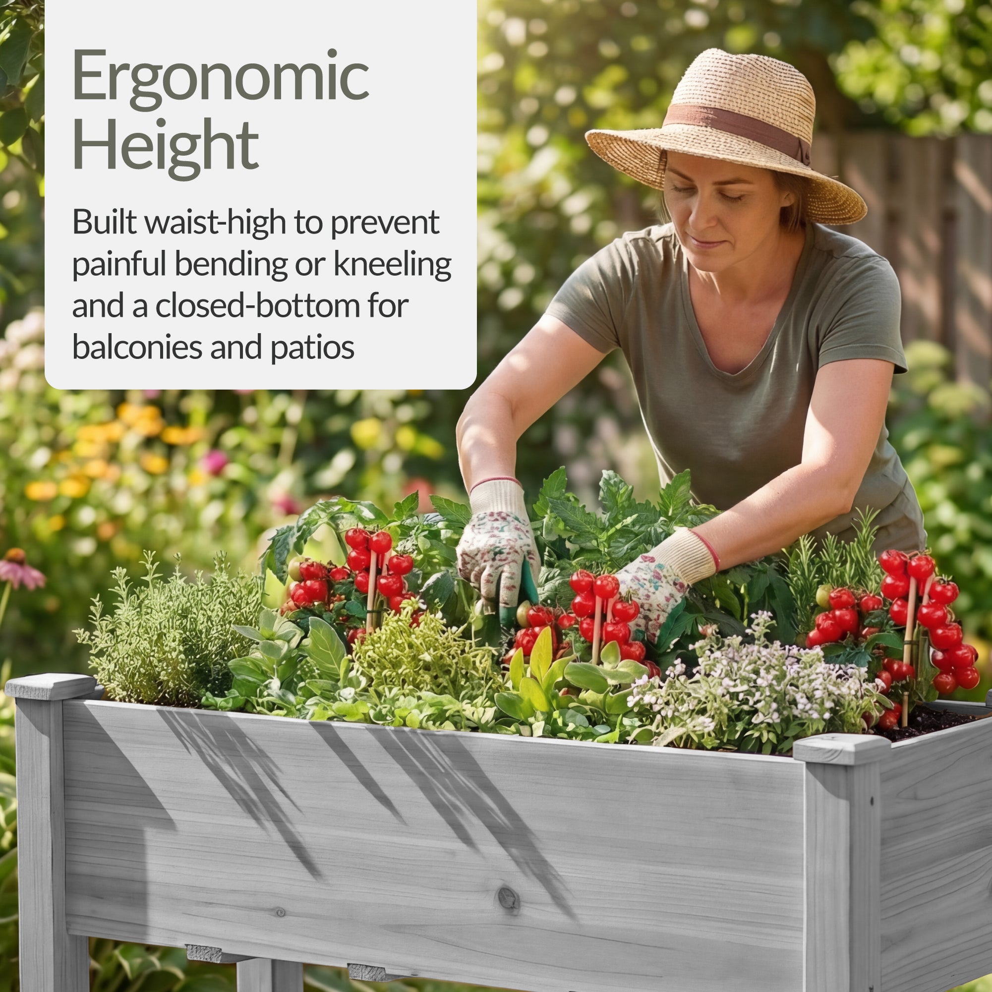 Raised Garden Bed, Elevated Wooden Planter Box w/ Foot Caps - 48x24x30in
