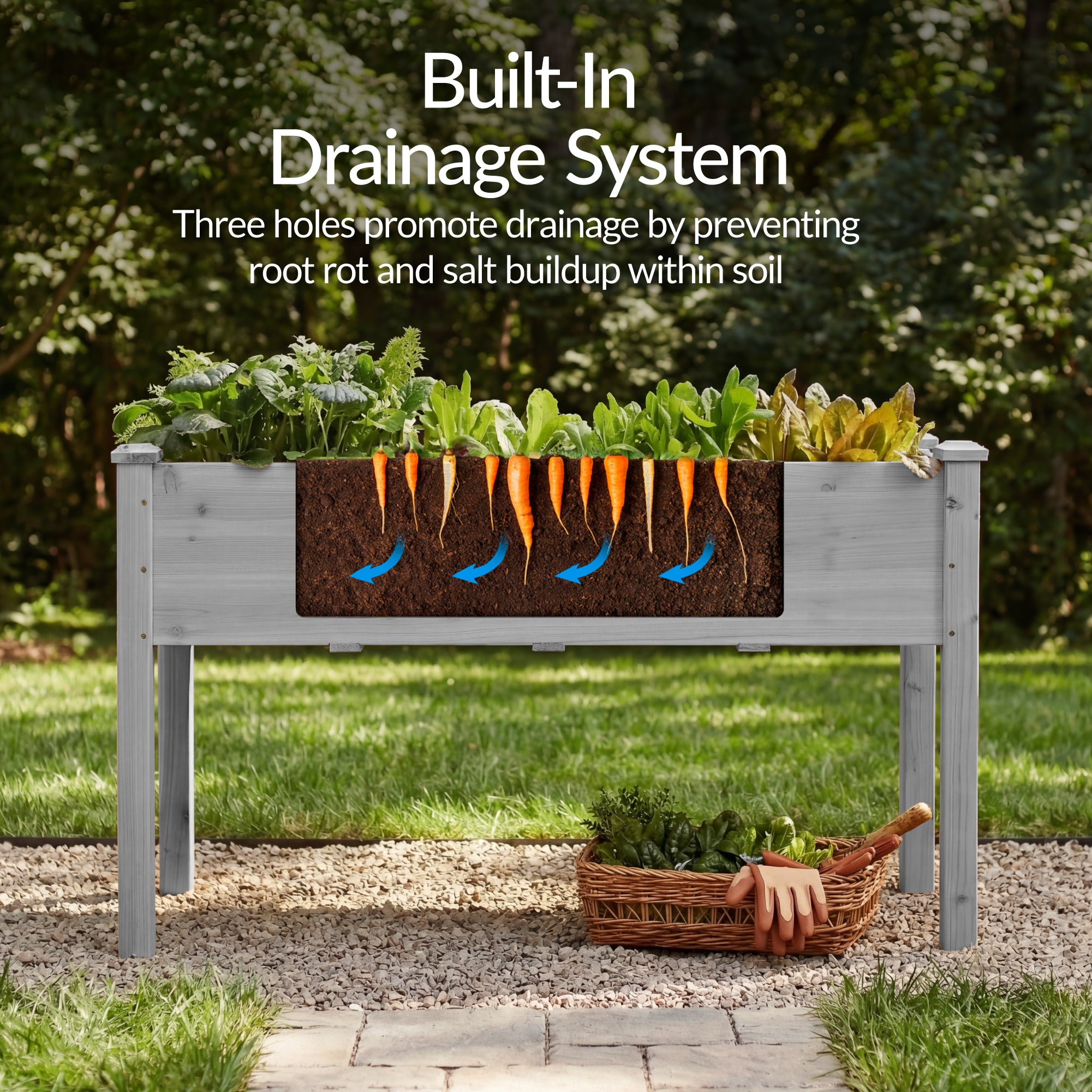 Raised Garden Bed, Elevated Wooden Planter Box w/ Foot Caps - 48x24x30in