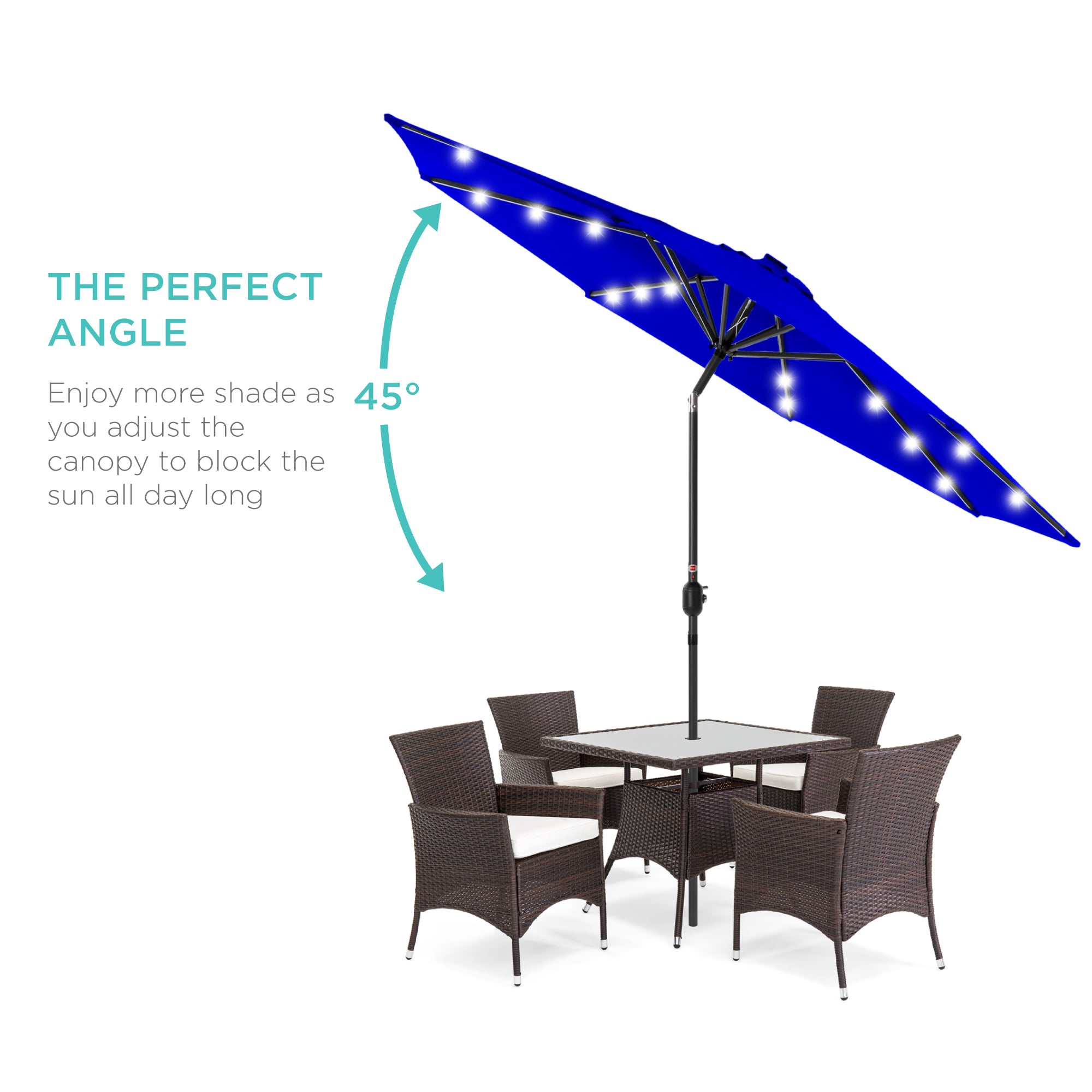 Solar LED Lighted Patio Umbrella w/ Tilt Adjustment, UV-Resistant - 10ft
