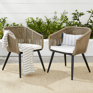 Set of 2 Indoor Outdoor Woven Wicker Patio Dining Chairs, 250lb Capacity