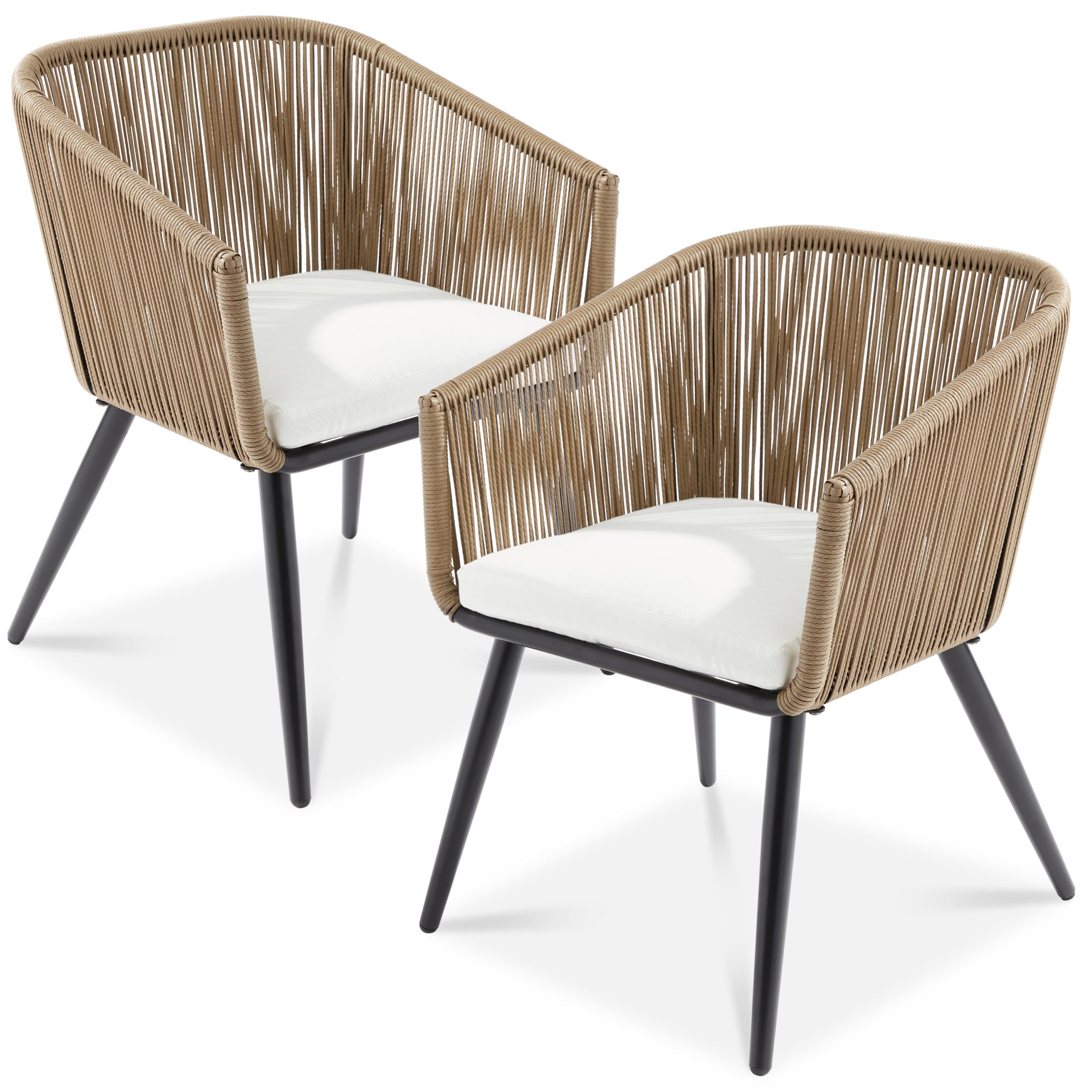 Set of 2 Outdoor Woven Wicker Patio Dining Chairs, 250lb Capacity