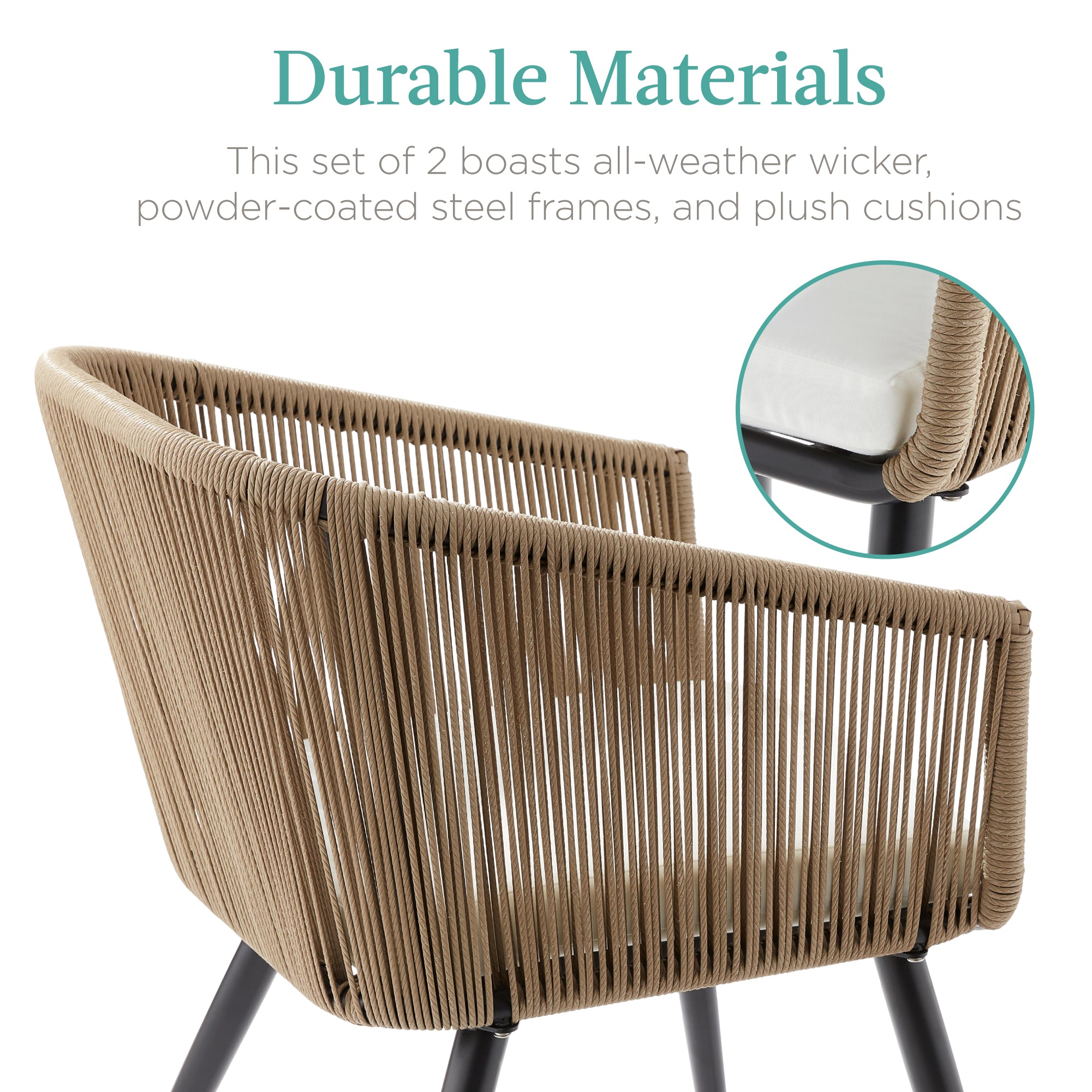 Set of 2 Outdoor Woven Wicker Patio Dining Chairs, 250lb Capacity