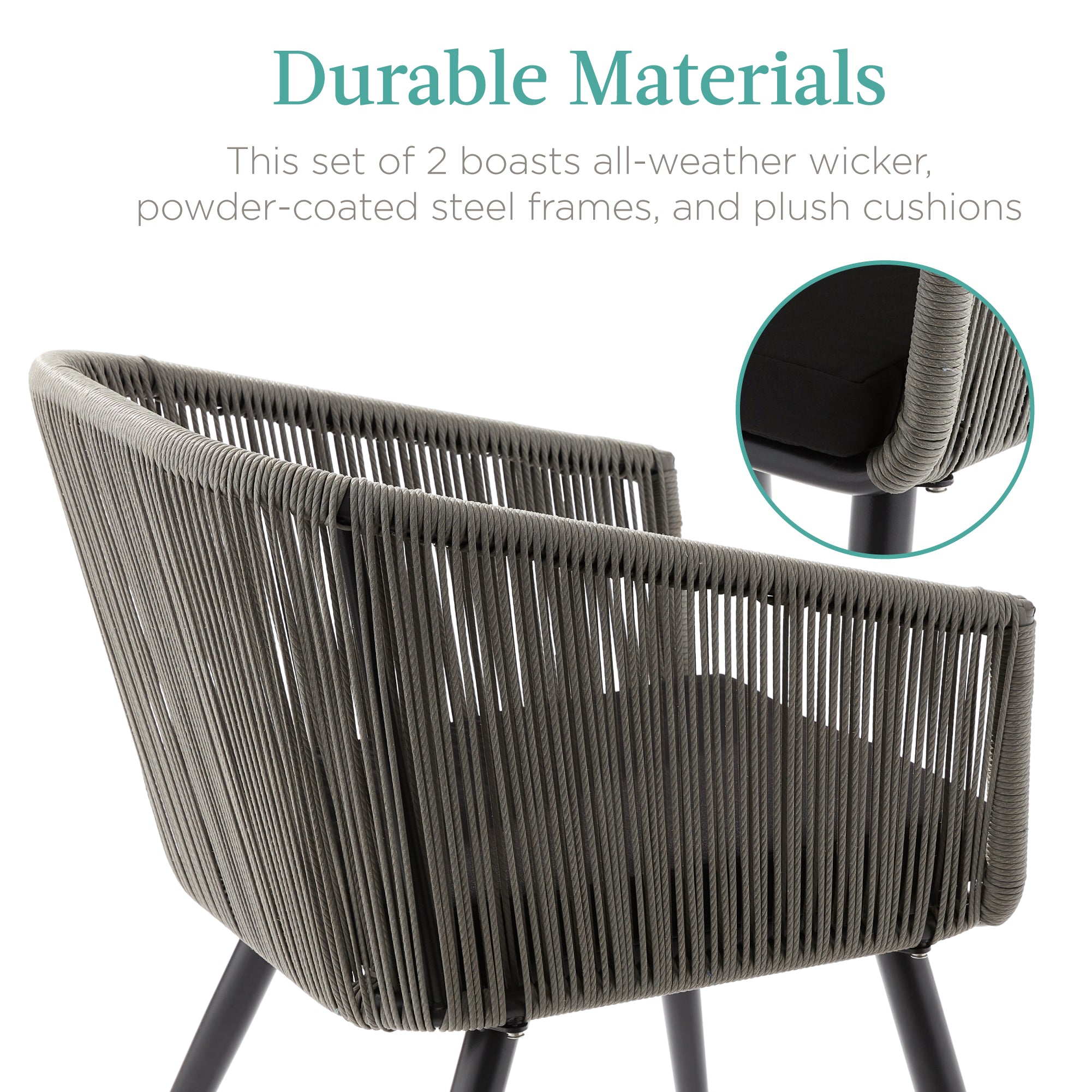 Set of 2 Outdoor Woven Wicker Patio Dining Chairs, 250lb Capacity