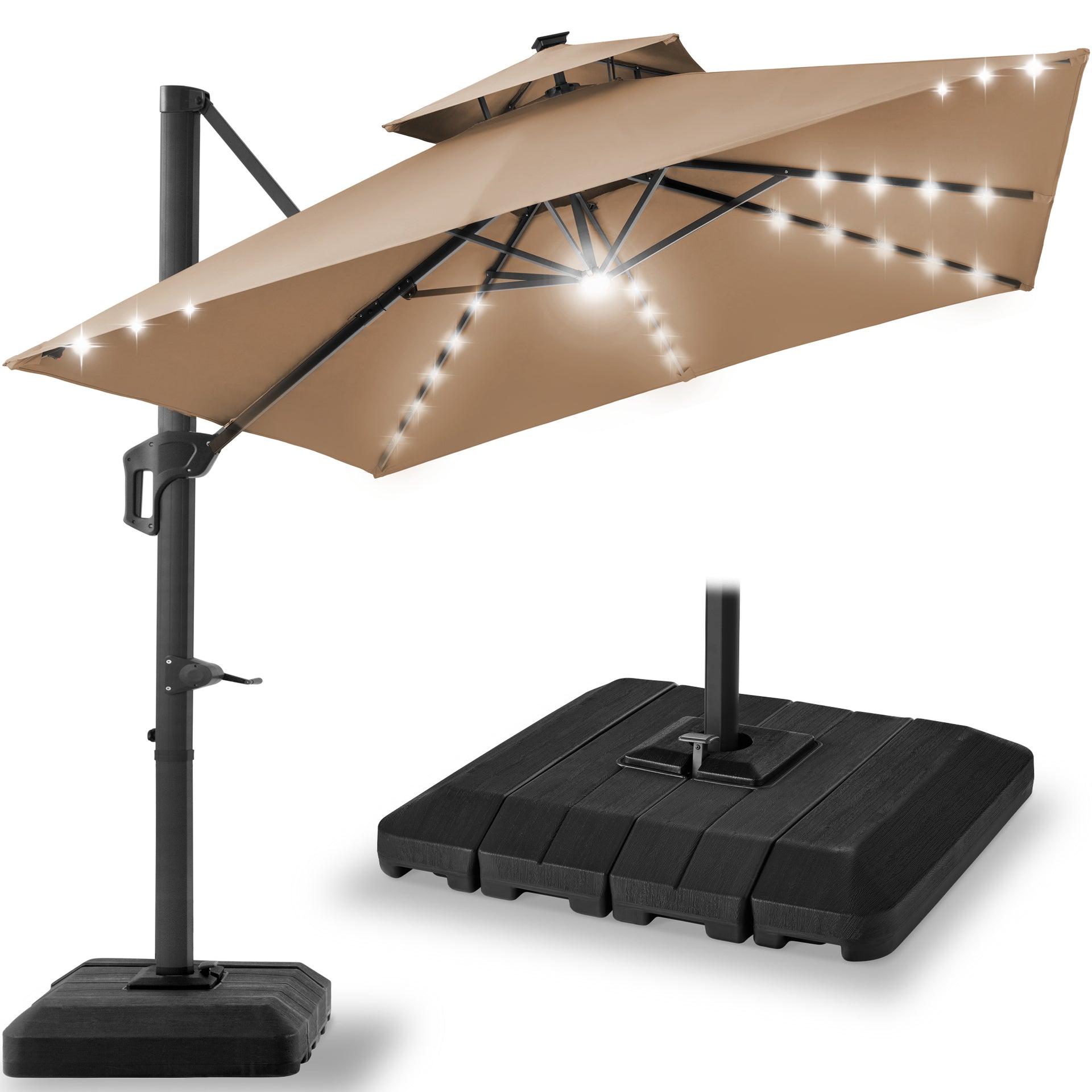 led cantilever patio umbrella with Solar Lights Polyester. SunVilla 11' Color Changing LED