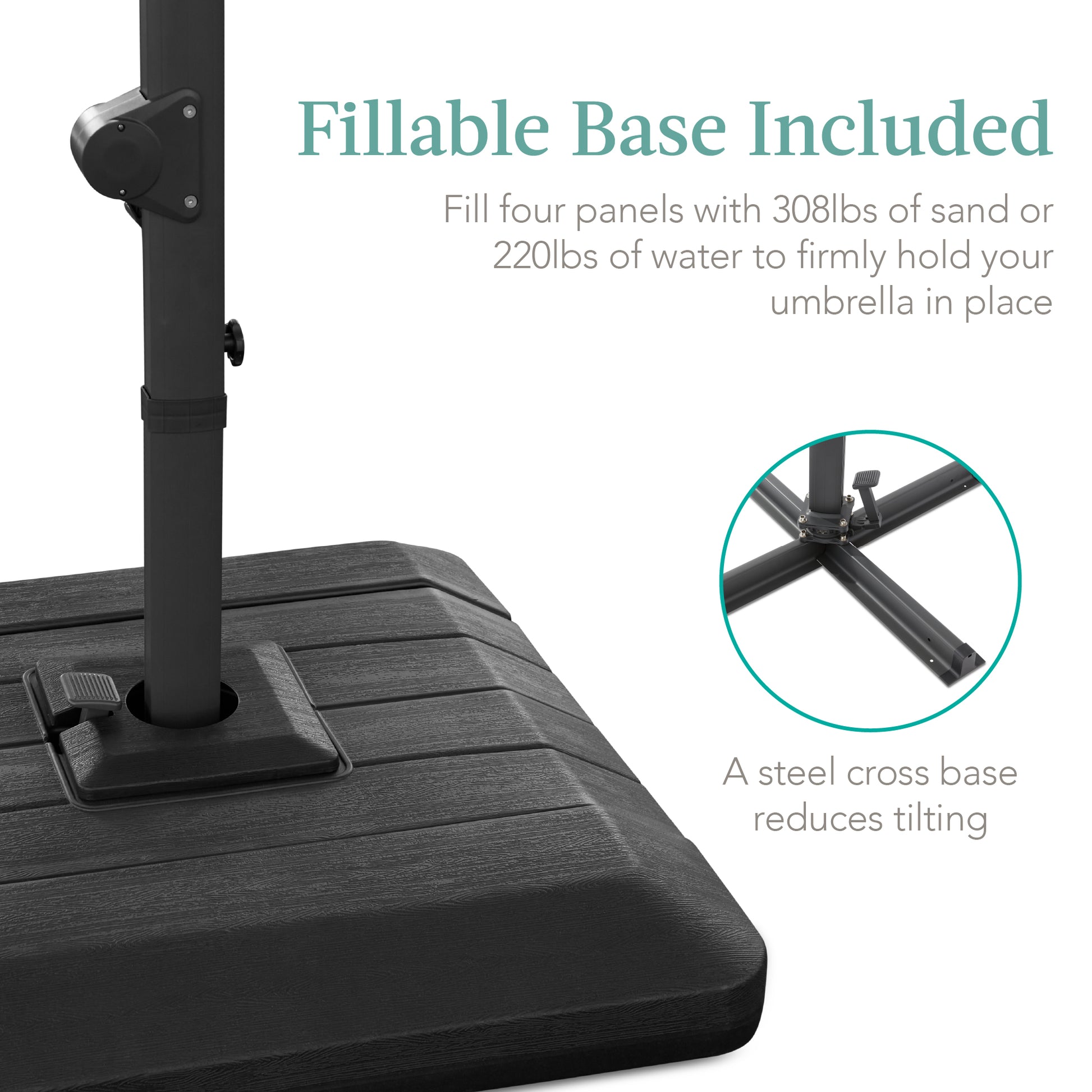 2 patio umbrella base 2-Tier Square LED Cantilever Offset Umbrella w/ 360 Rotation, Base